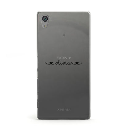 Personalised Black Handwritten Name Hearts Clear Sony Xperia Case