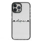 Personalised Black Handwritten Name Hearts Clear iPhone 13 Pro Max Black Impact Case on Silver phone