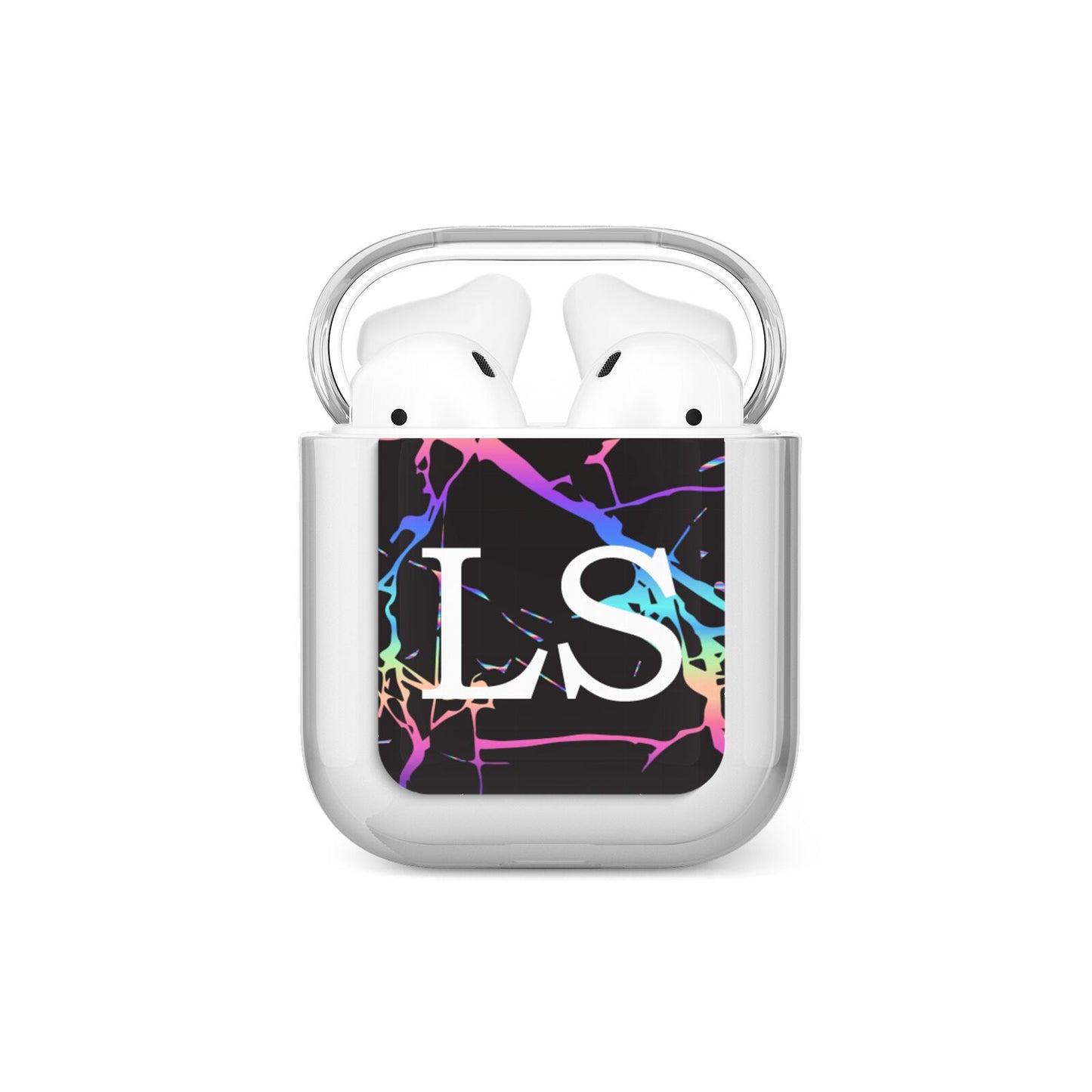 Personalised Black Holographic Marble Initials AirPods Case