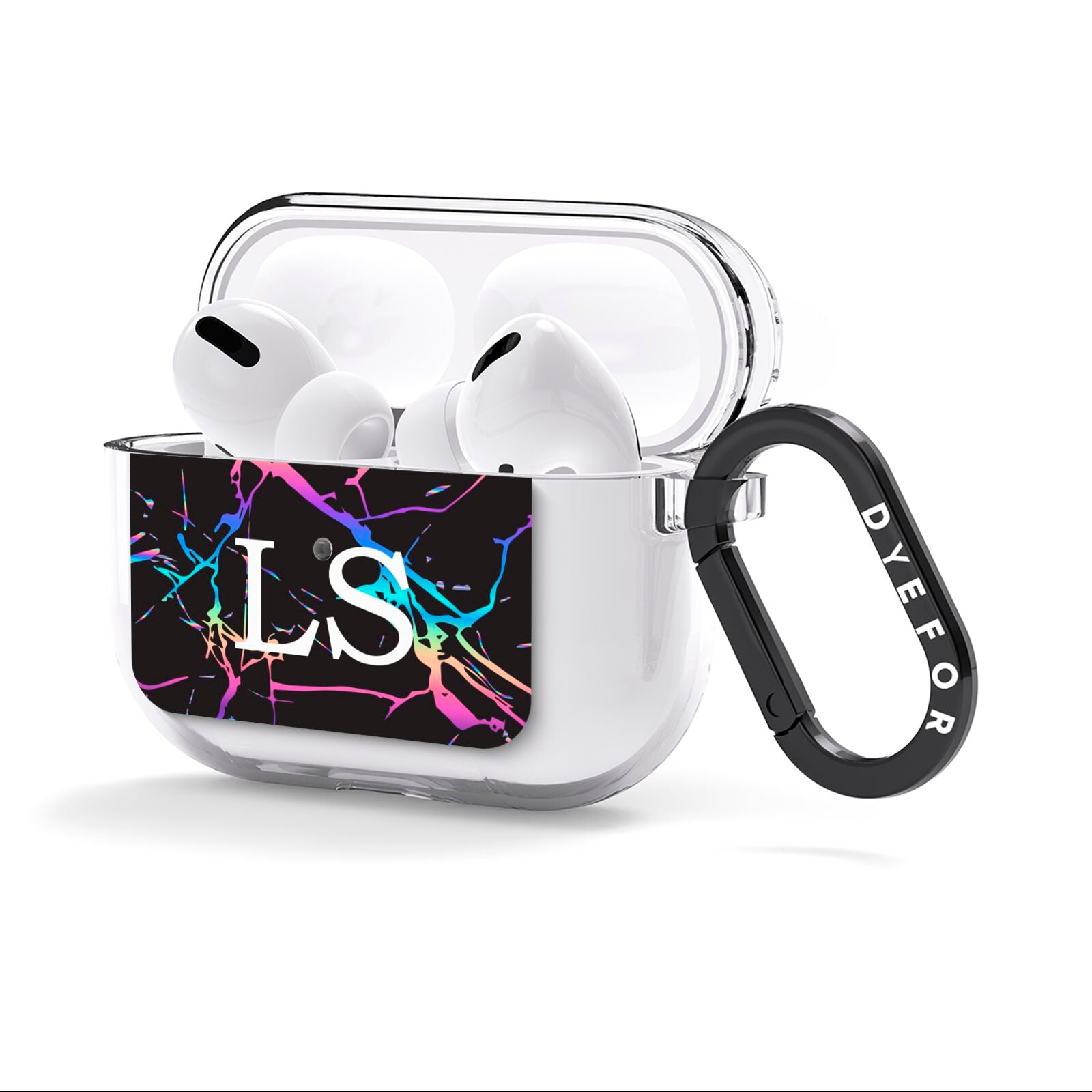 Personalised Black Holographic Marble Initials AirPods Clear Case 3rd Gen Side Image