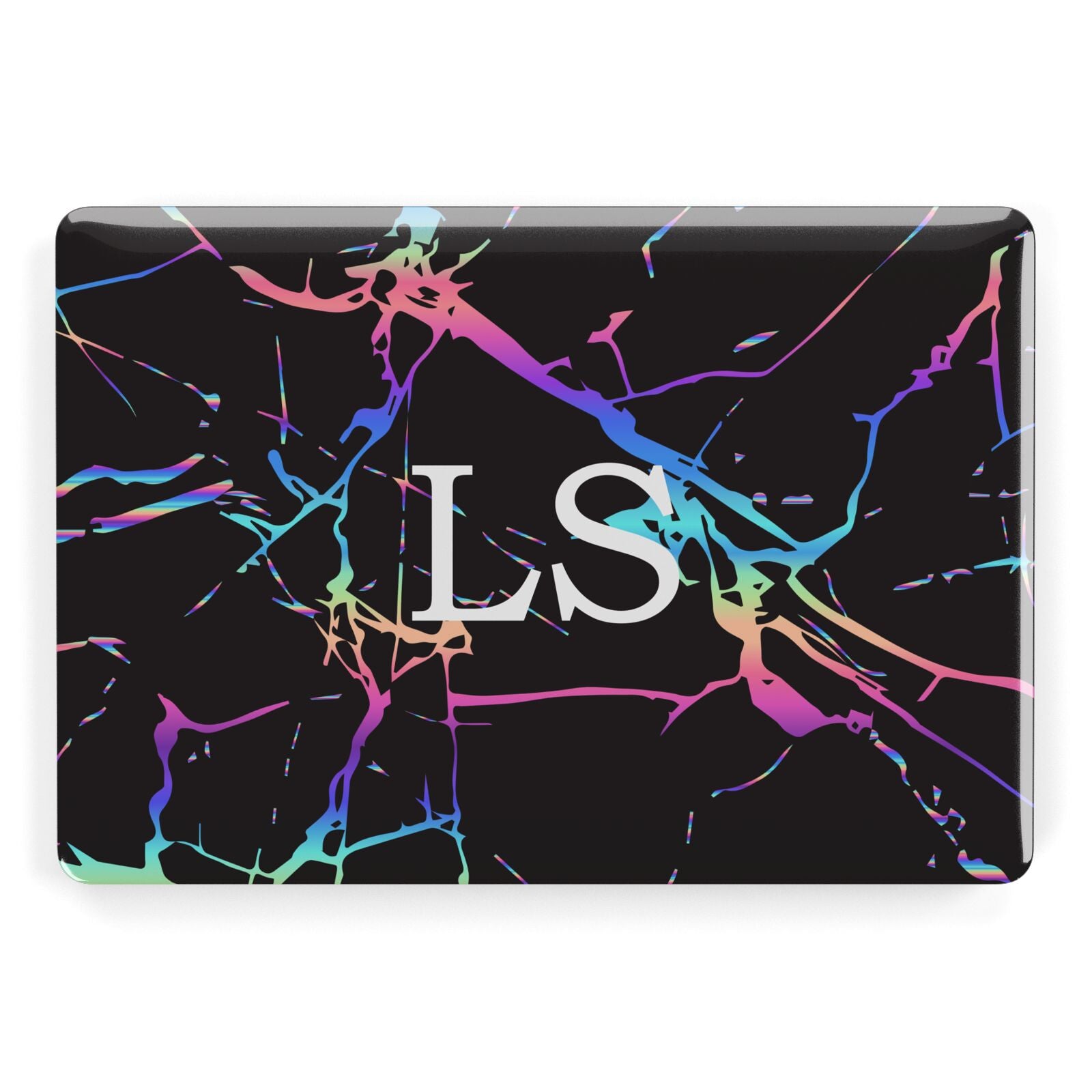 Personalised Black Holographic Marble Initials Apple MacBook Case