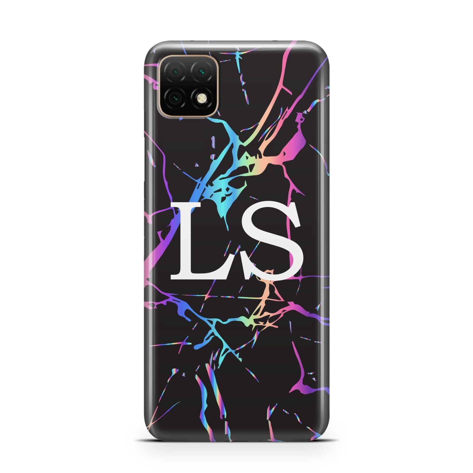 Personalised Black Holographic Marble Initials Huawei Enjoy 20 Phone Case