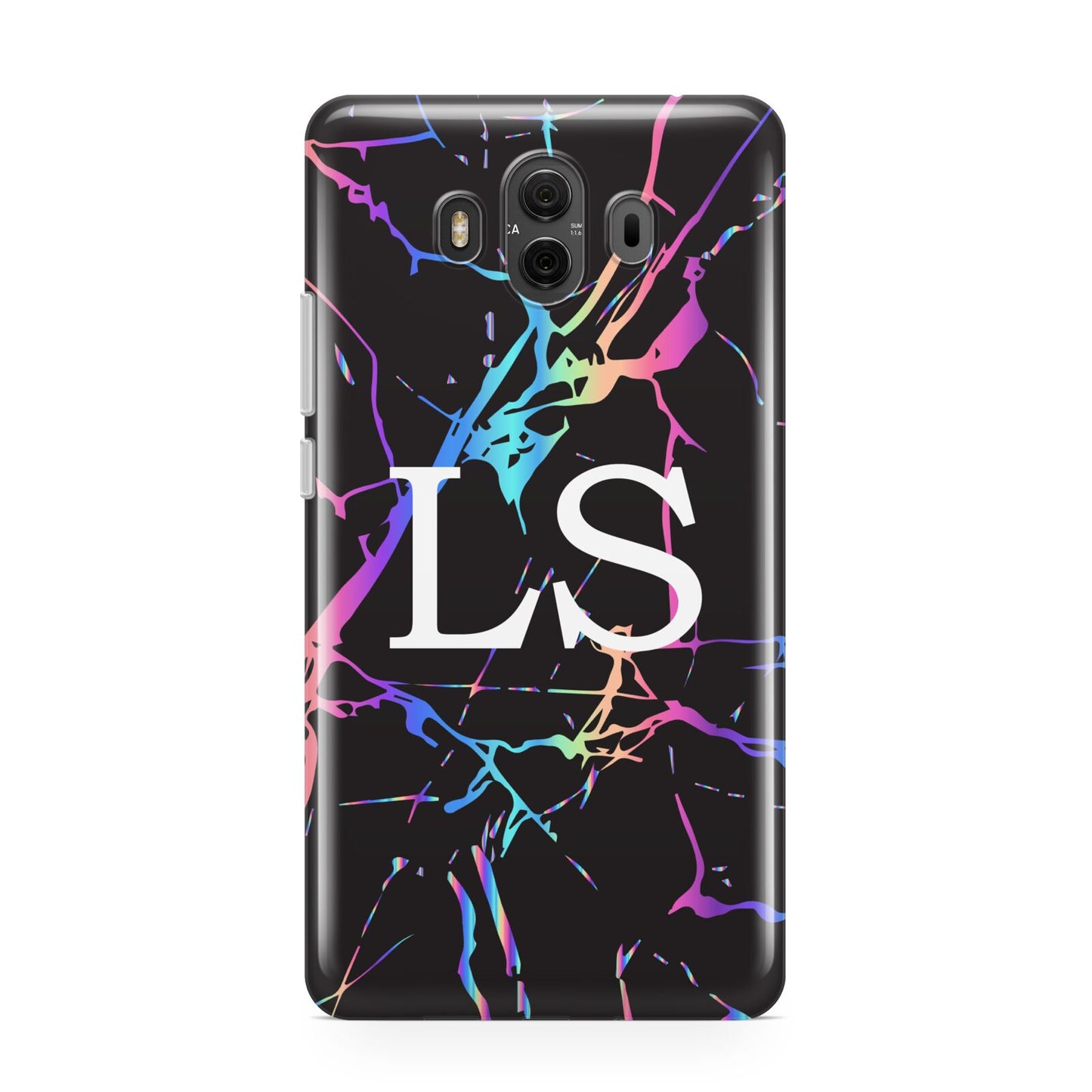 Personalised Black Holographic Marble Initials Huawei Mate 10 Protective Phone Case