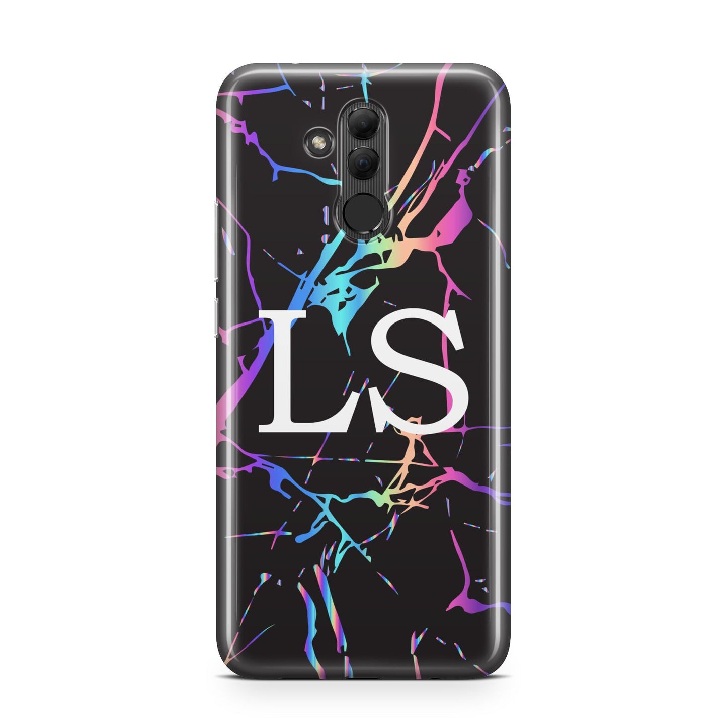 Personalised Black Holographic Marble Initials Huawei Mate 20 Lite