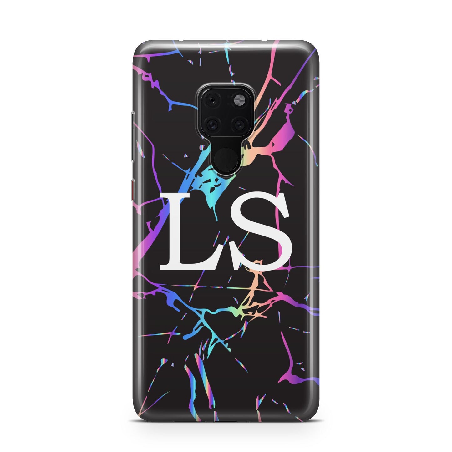 Personalised Black Holographic Marble Initials Huawei Mate 20 Phone Case