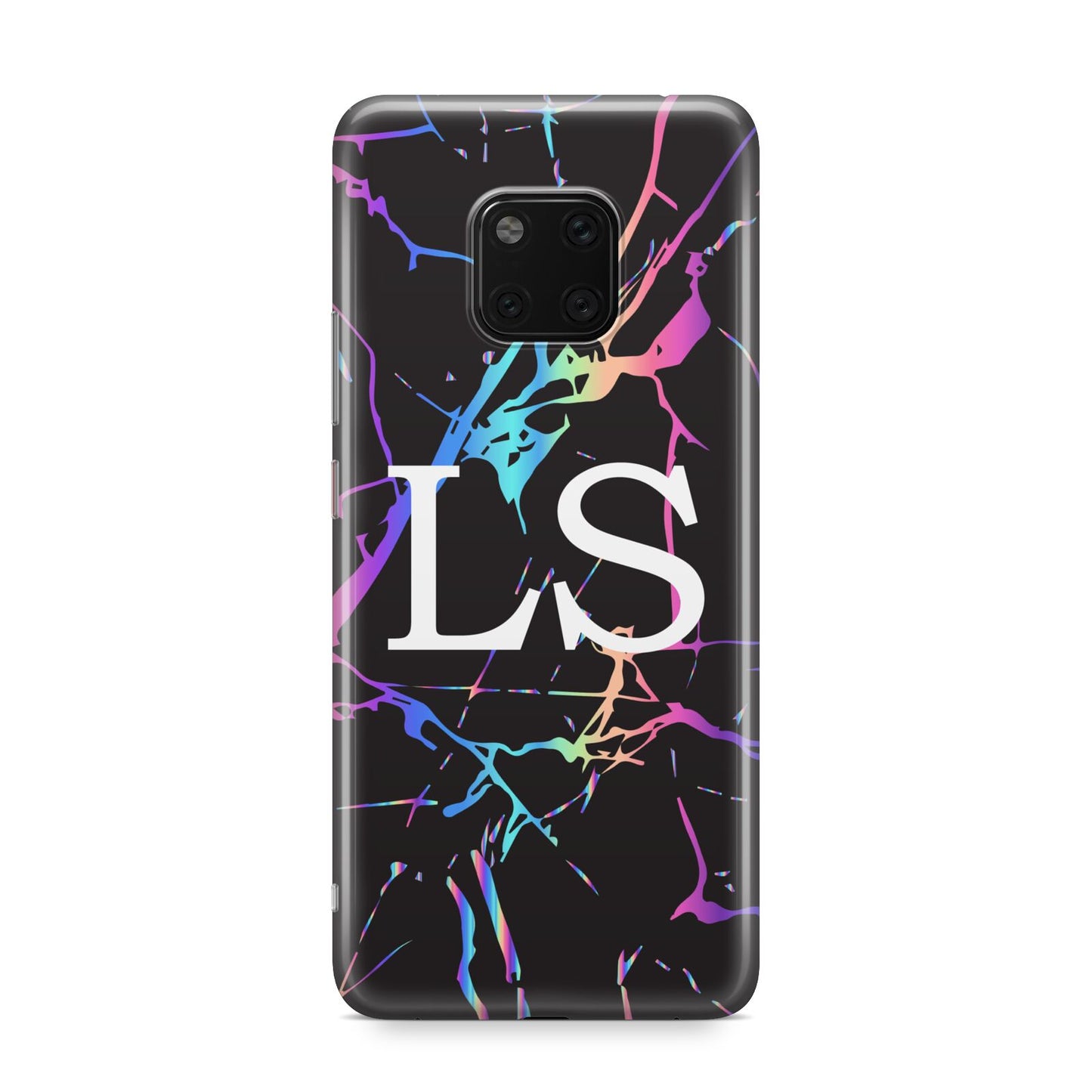 Personalised Black Holographic Marble Initials Huawei Mate 20 Pro Phone Case