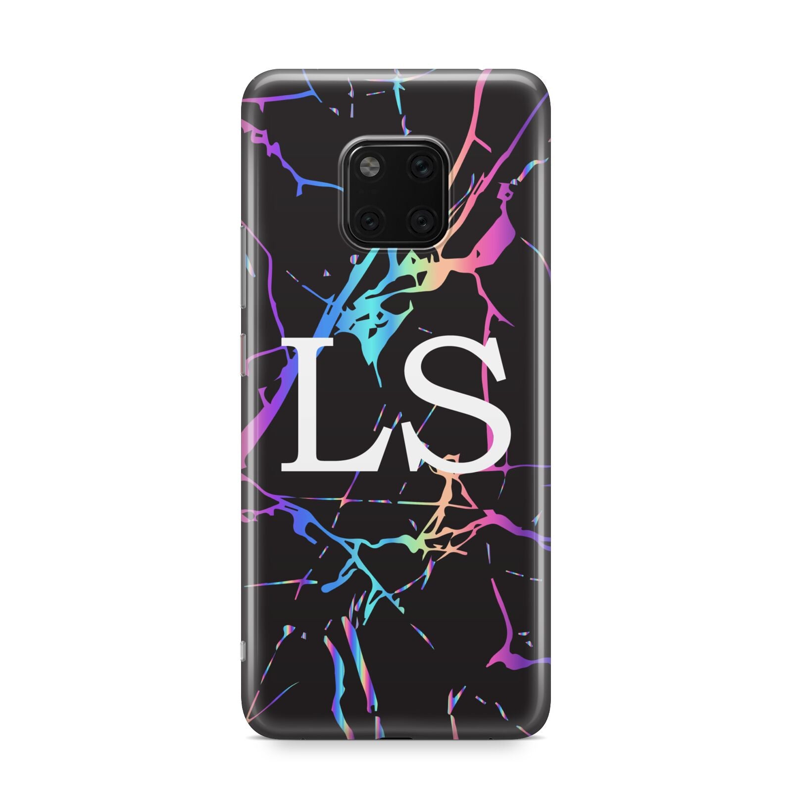 Personalised Black Holographic Marble Initials Huawei Mate 20 Pro Phone Case