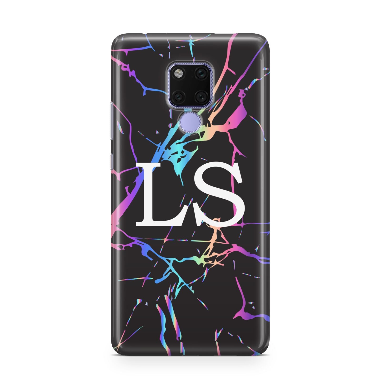 Personalised Black Holographic Marble Initials Huawei Mate 20X Phone Case