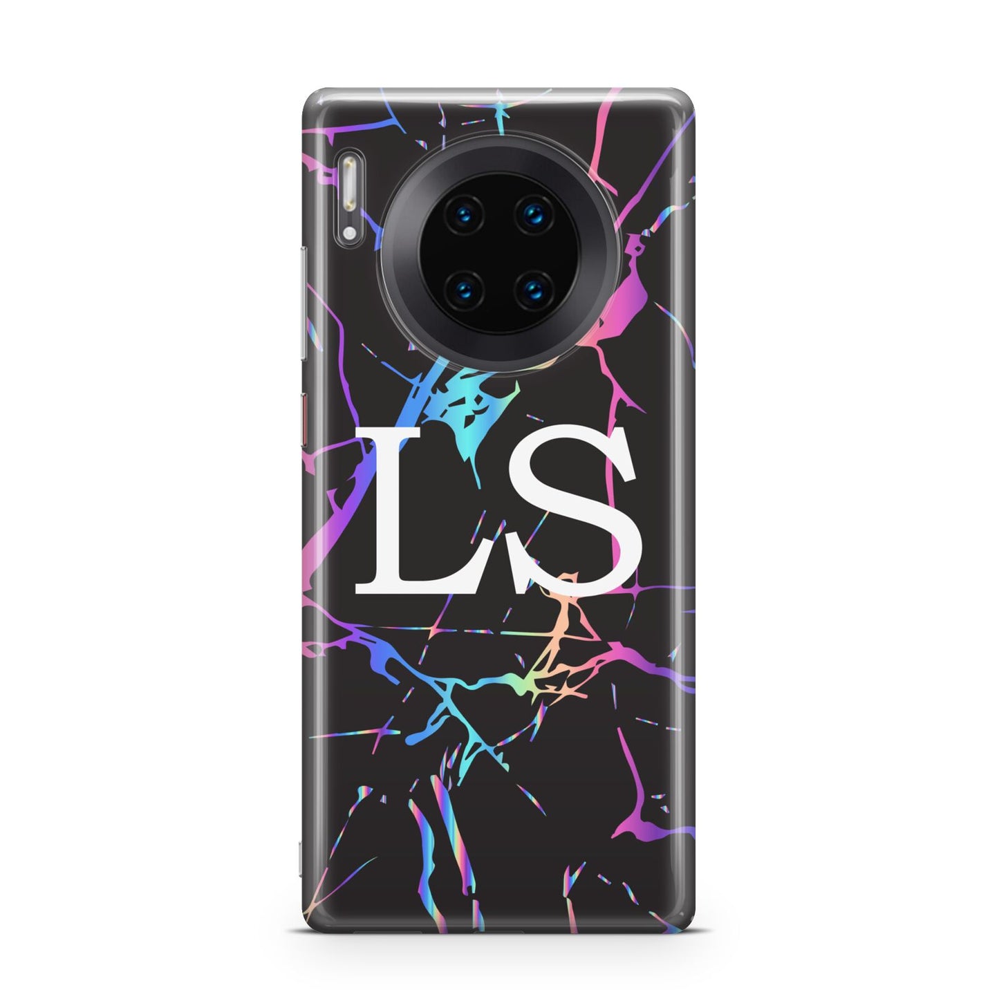 Personalised Black Holographic Marble Initials Huawei Mate 30 Pro Phone Case