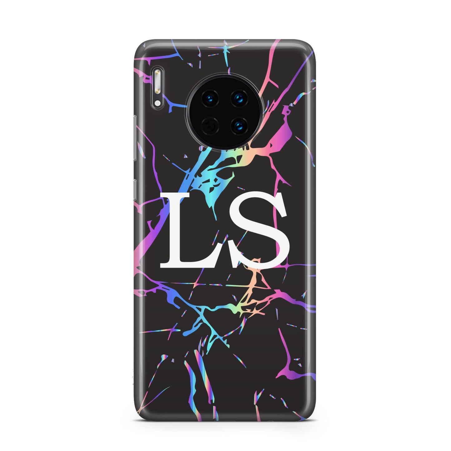 Personalised Black Holographic Marble Initials Huawei Mate 30