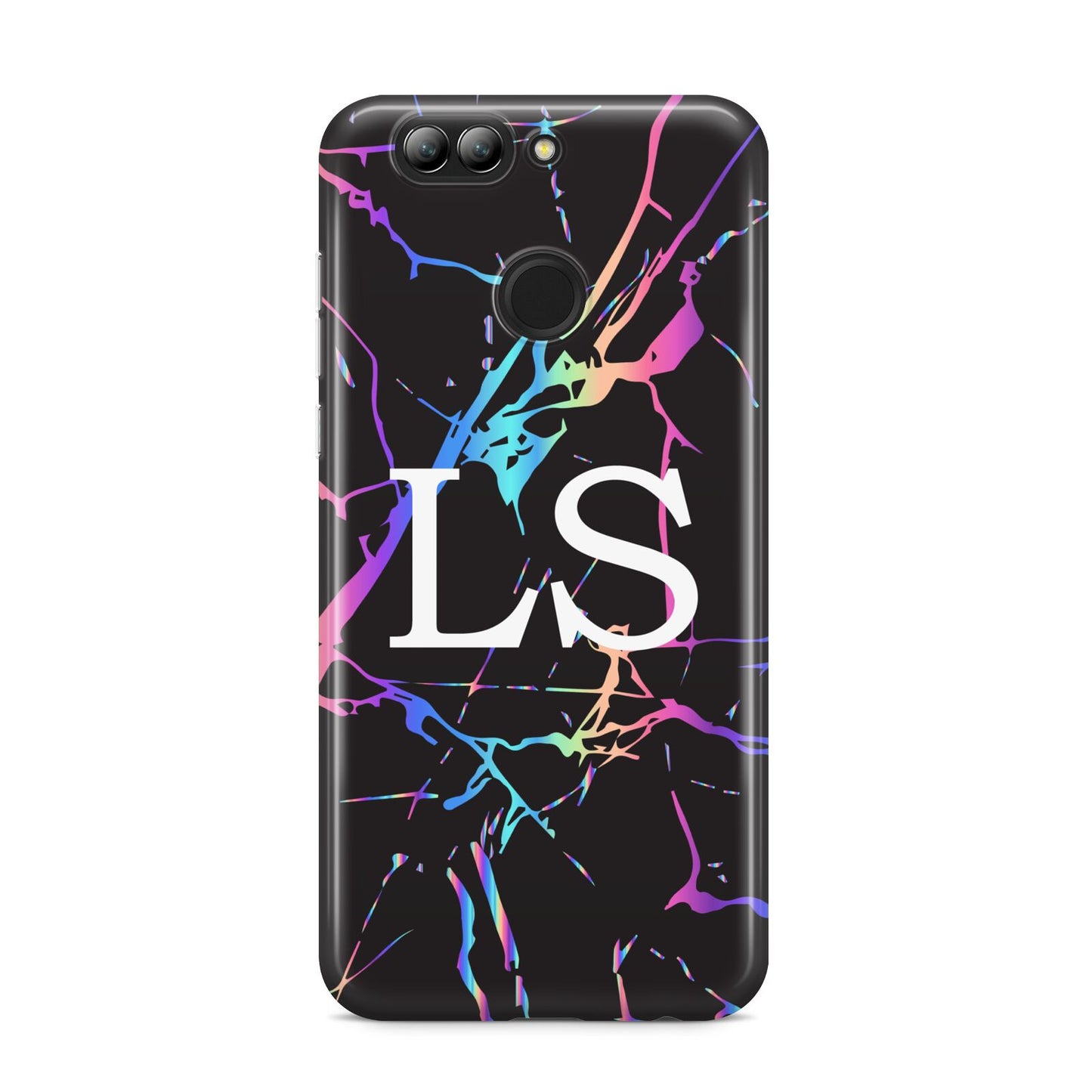 Personalised Black Holographic Marble Initials Huawei Nova 2s Phone Case