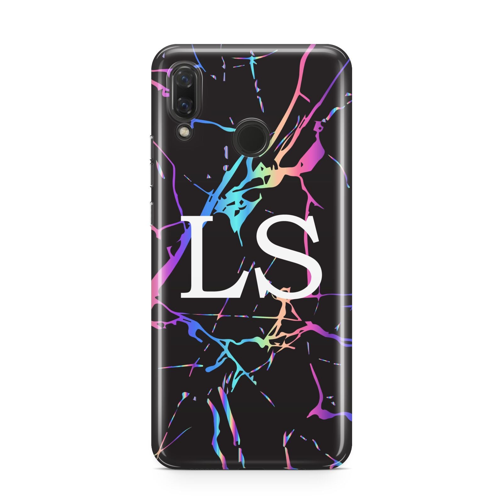 Personalised Black Holographic Marble Initials Huawei Nova 3 Phone Case