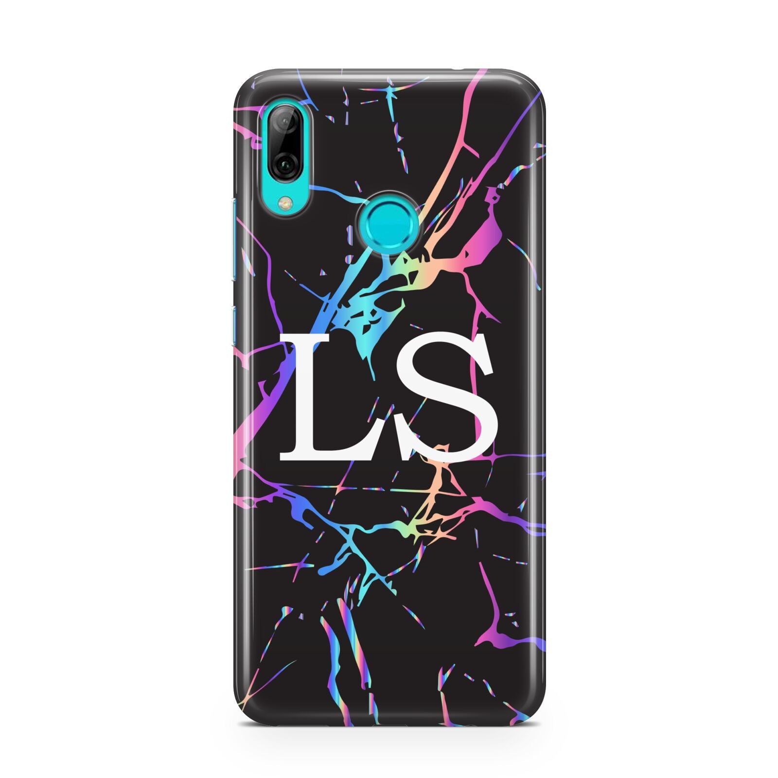 Personalised Black Holographic Marble Initials Huawei P Smart 2019 Case