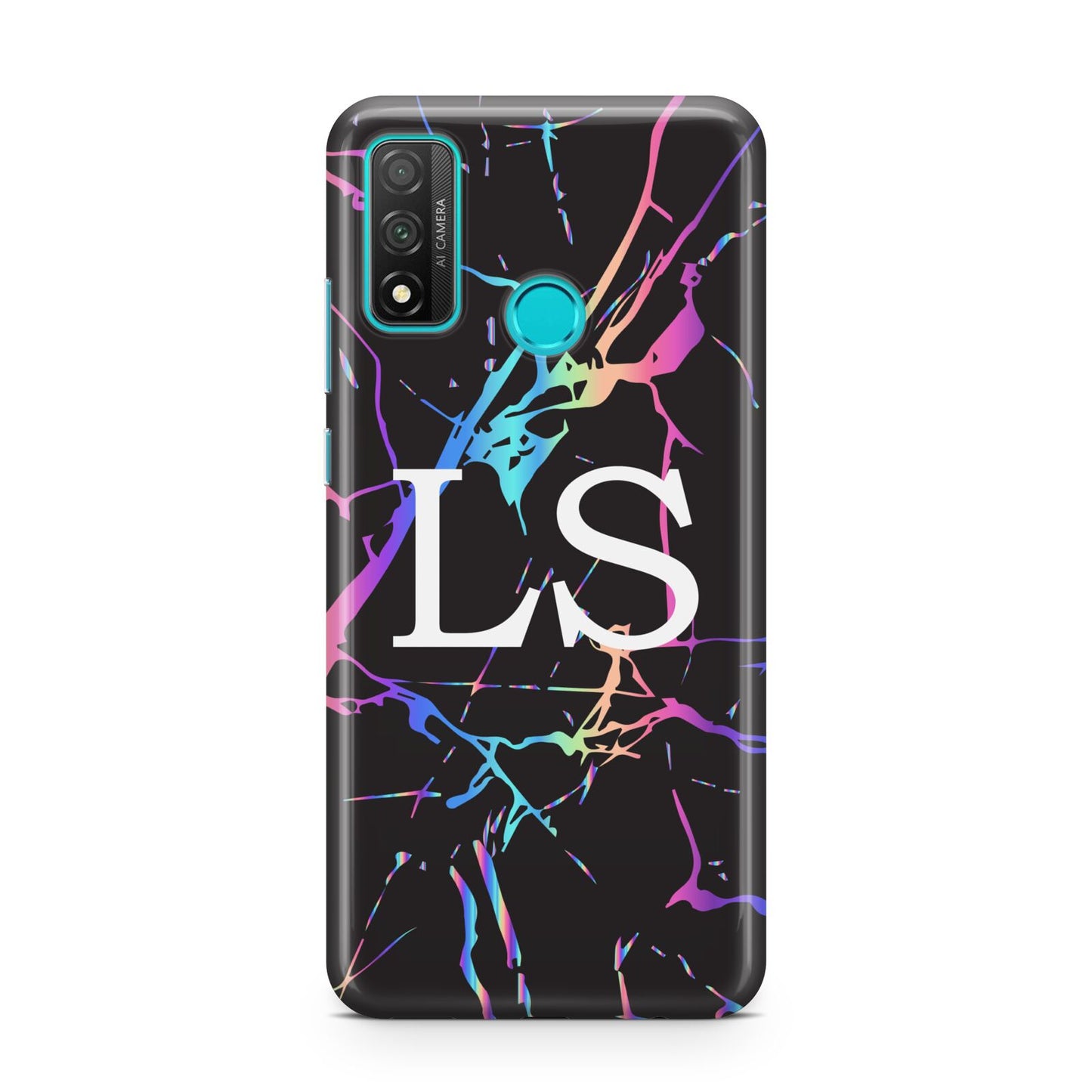 Personalised Black Holographic Marble Initials Huawei P Smart 2020