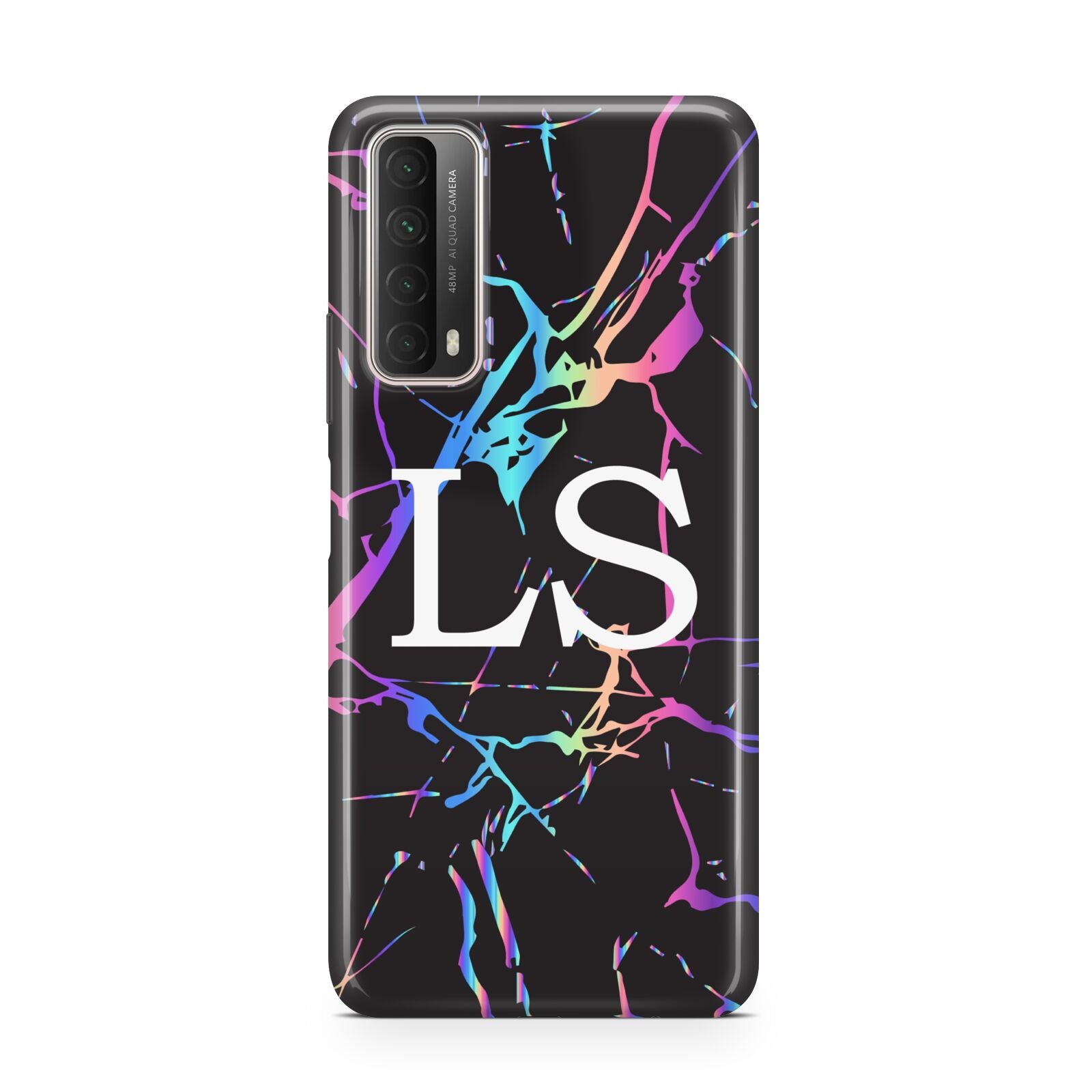 Personalised Black Holographic Marble Initials Huawei P Smart 2021