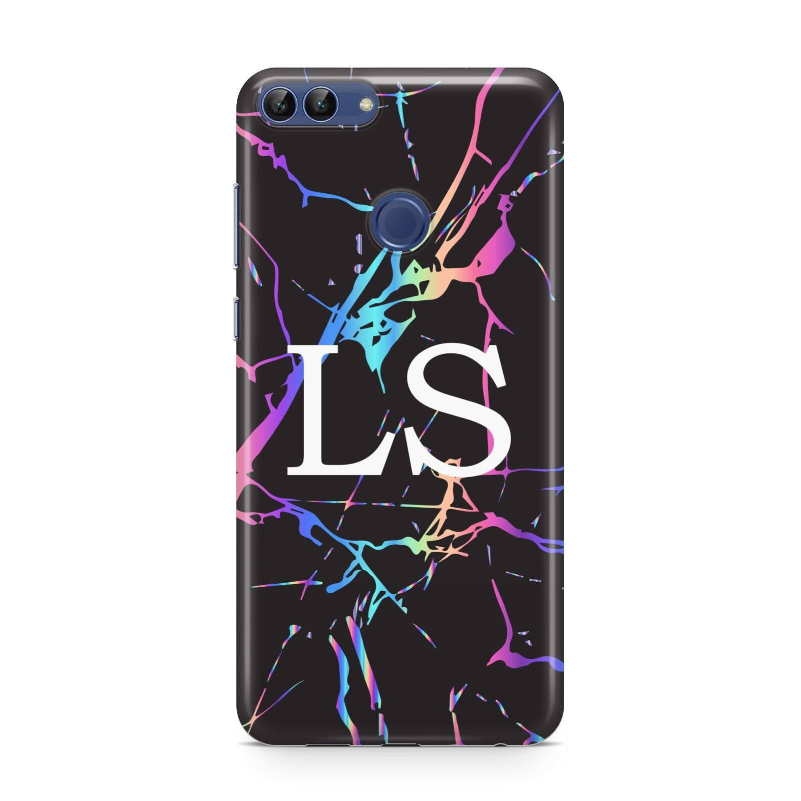 Personalised Black Holographic Marble Initials Huawei P Smart Case