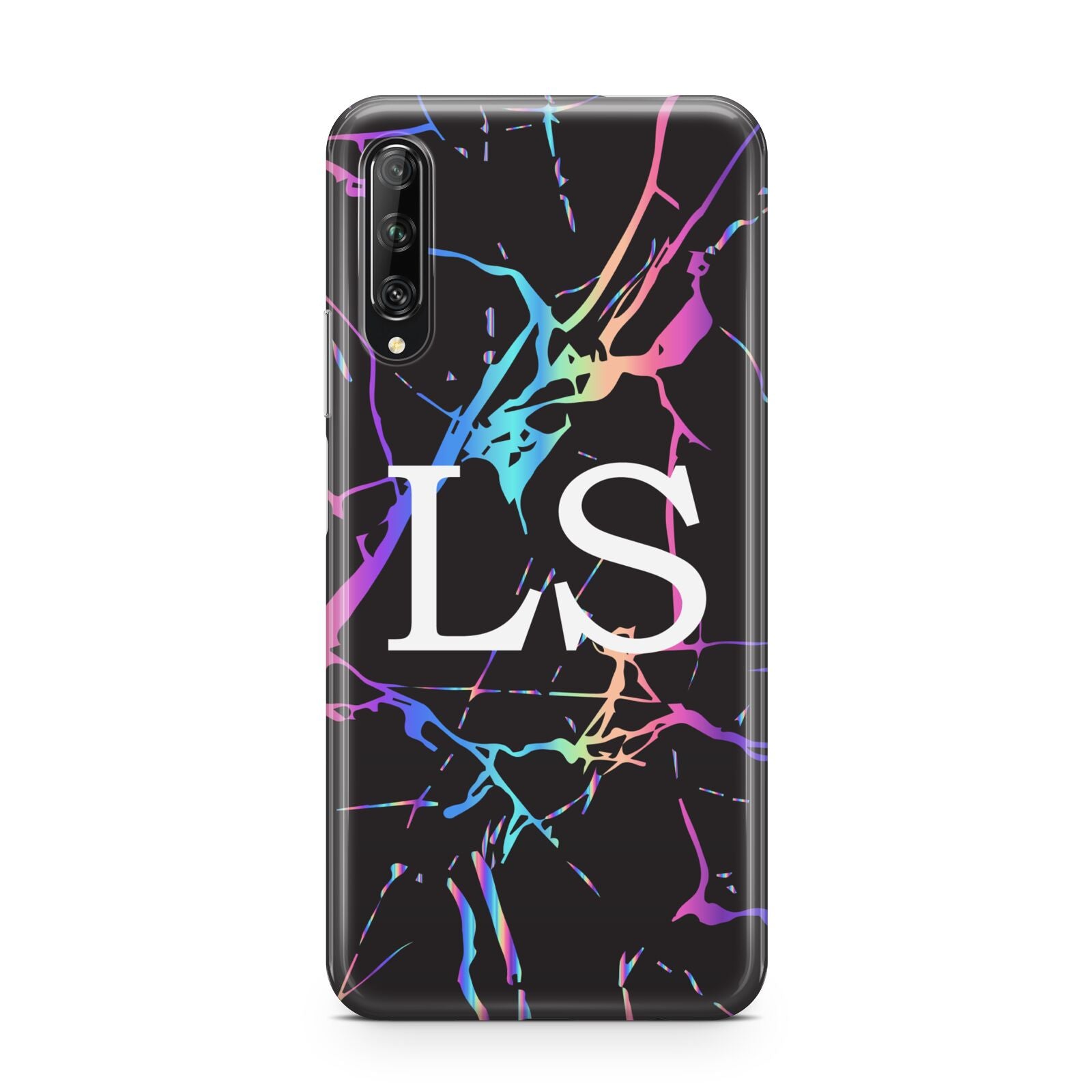 Personalised Black Holographic Marble Initials Huawei P Smart Pro 2019