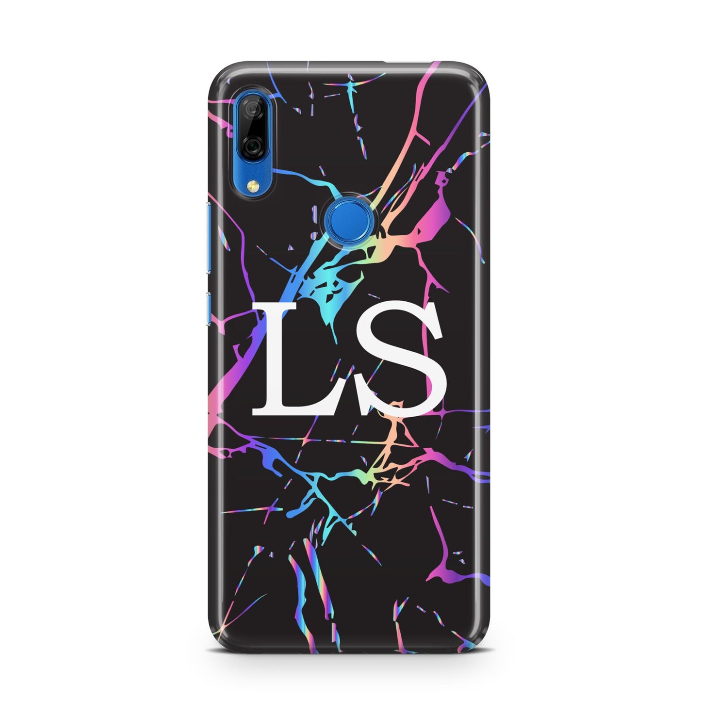 Personalised Black Holographic Marble Initials Huawei P Smart Z