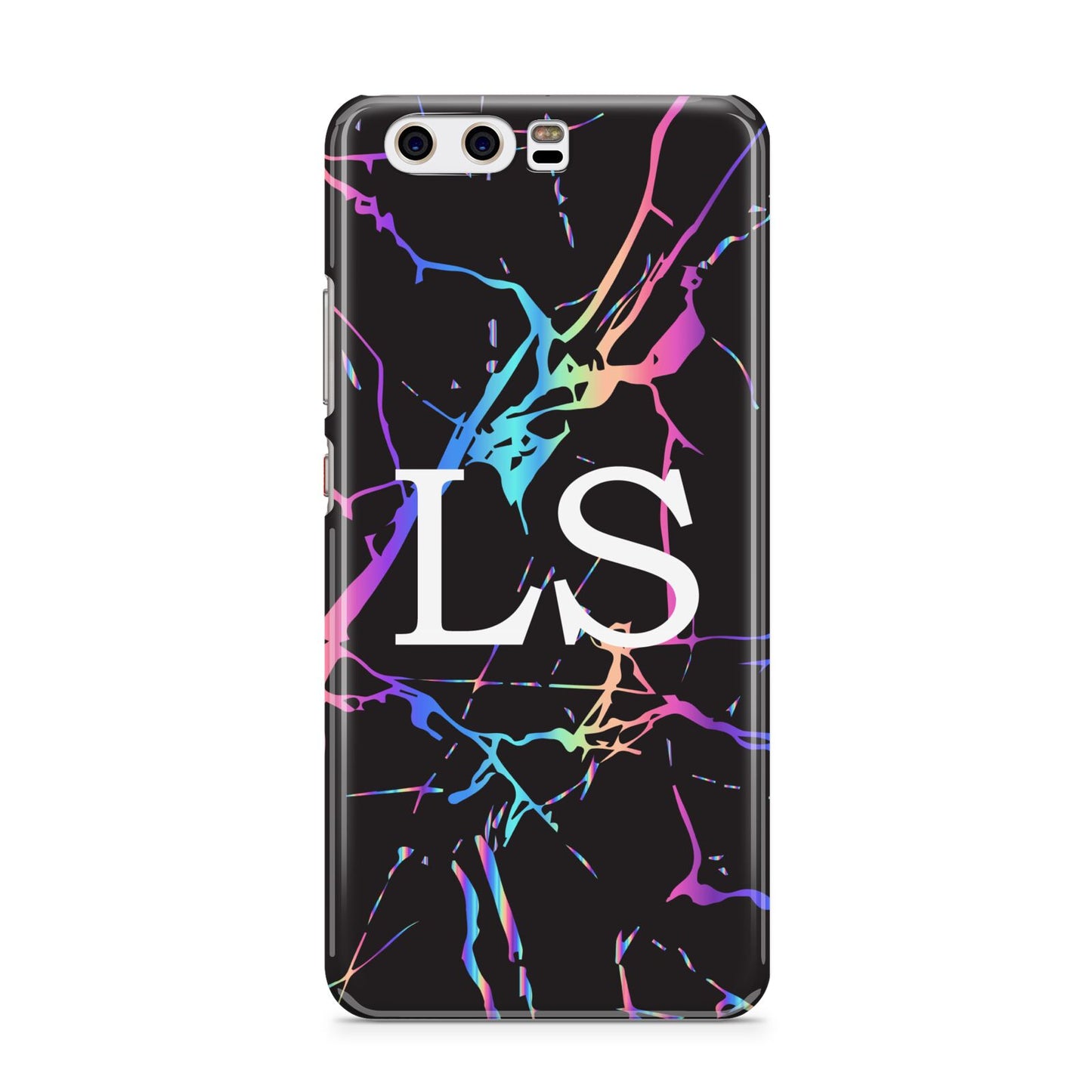 Personalised Black Holographic Marble Initials Huawei P10 Phone Case