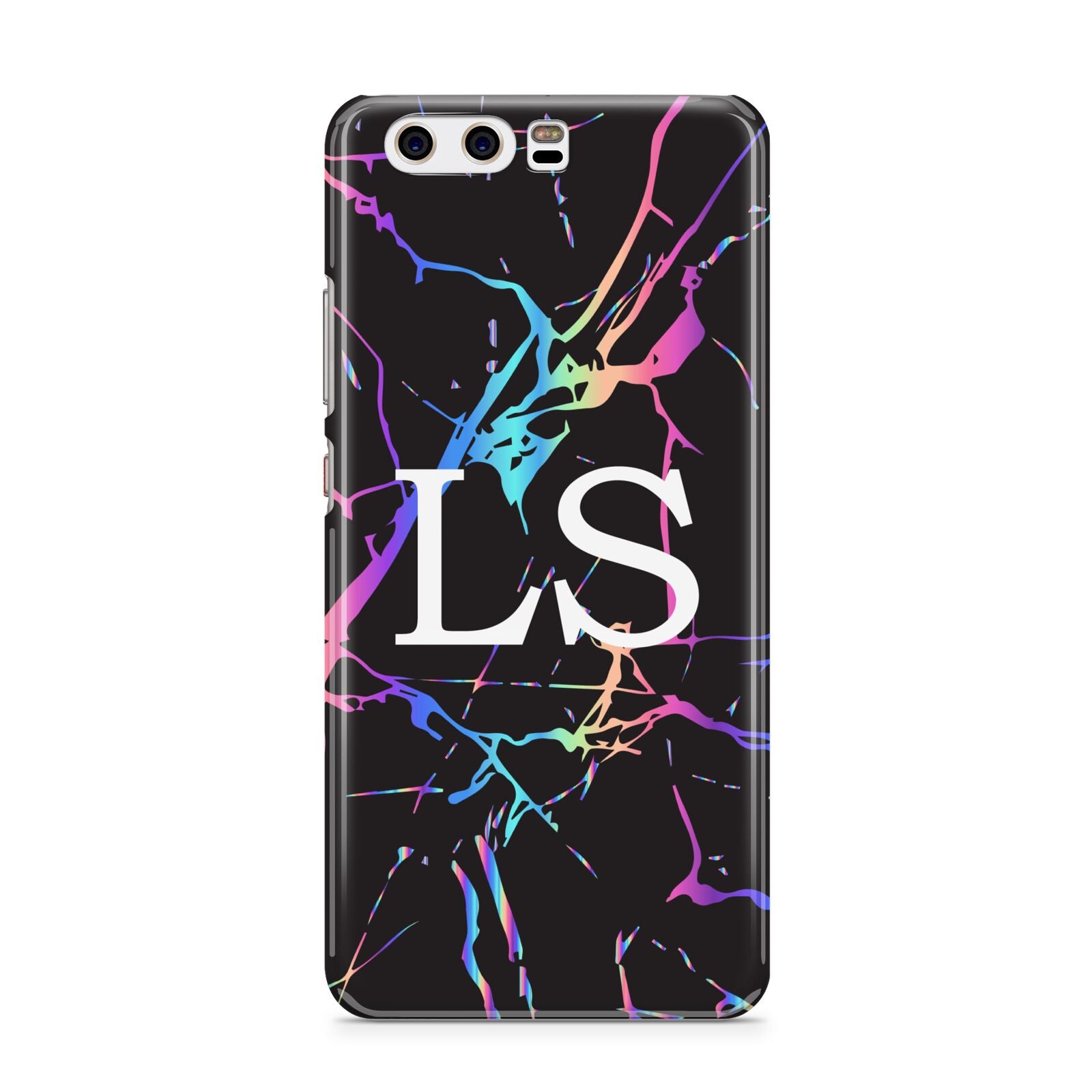 Personalised Black Holographic Marble Initials Huawei P10 Phone Case