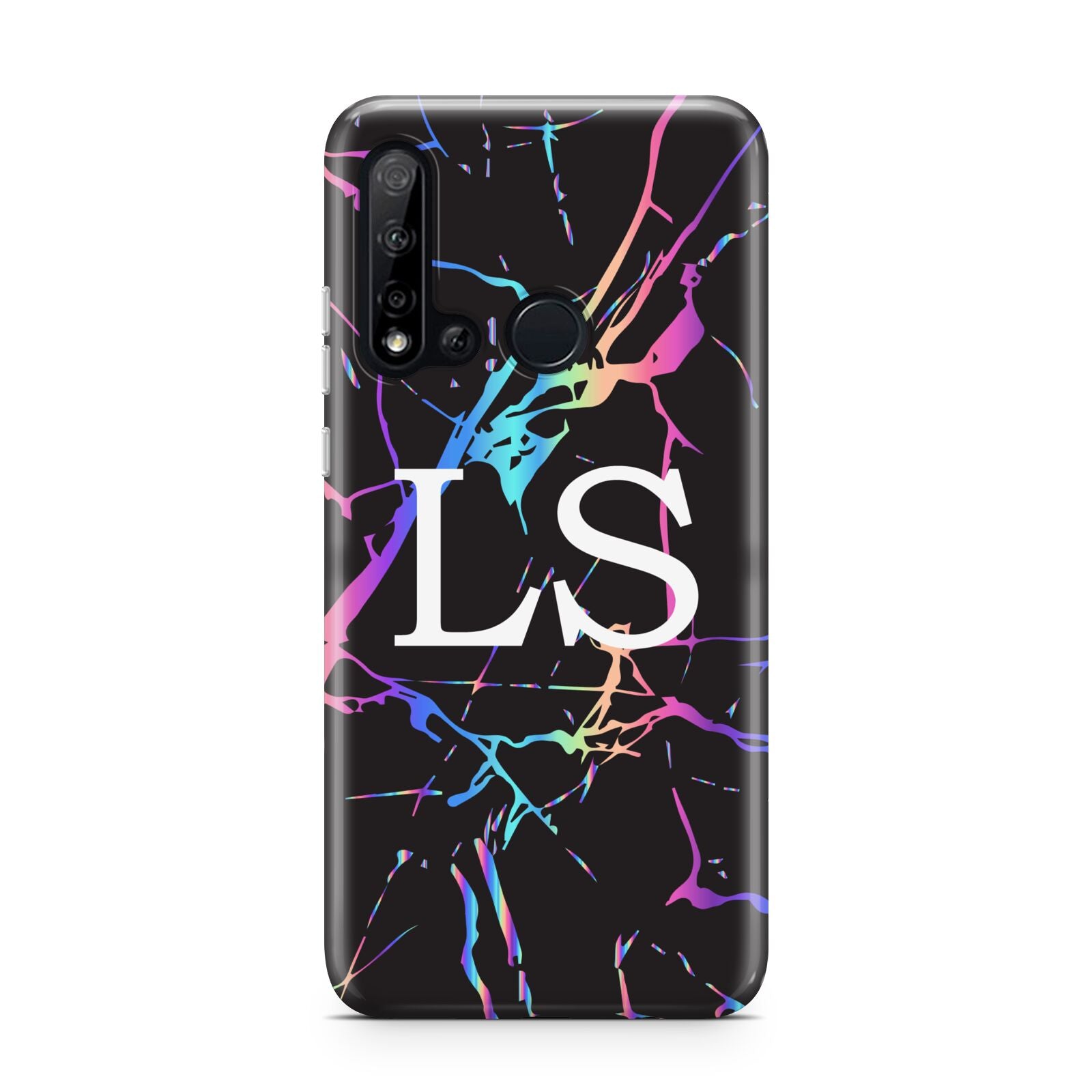 Personalised Black Holographic Marble Initials Huawei P20 Lite 5G Phone Case