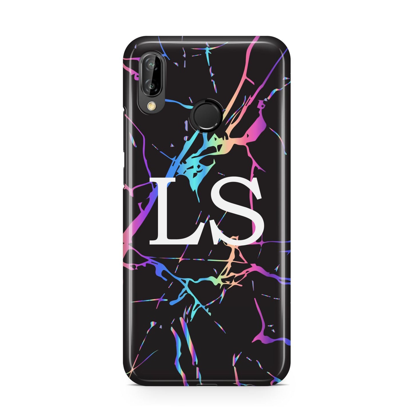 Personalised Black Holographic Marble Initials Huawei P20 Lite Phone Case