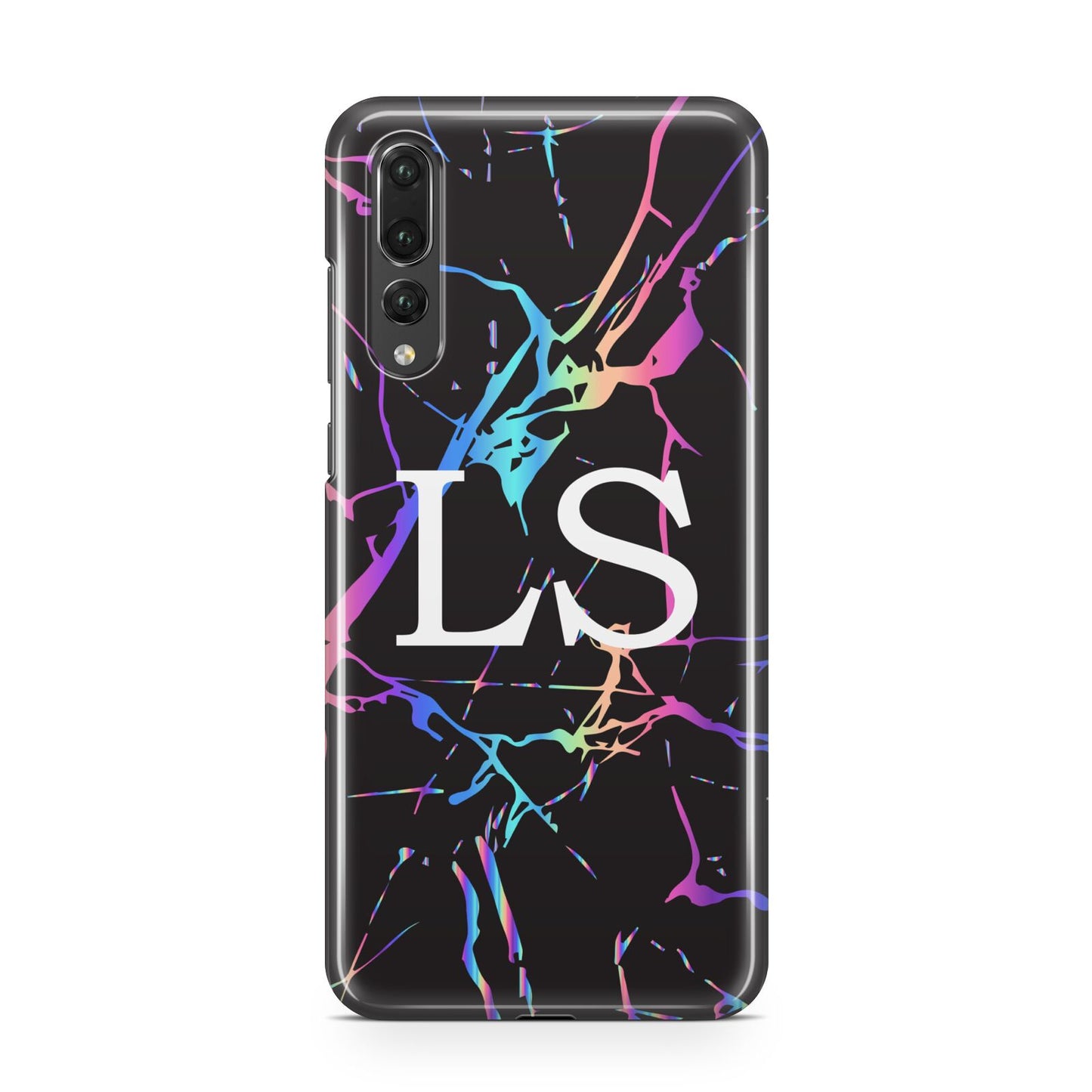 Personalised Black Holographic Marble Initials Huawei P20 Pro Phone Case