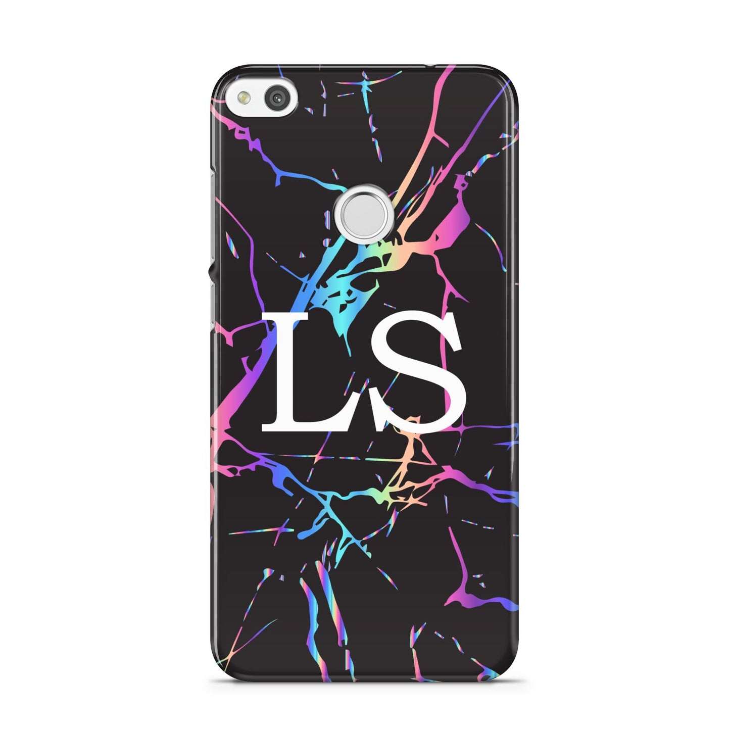 Personalised Black Holographic Marble Initials Huawei P8 Lite Case