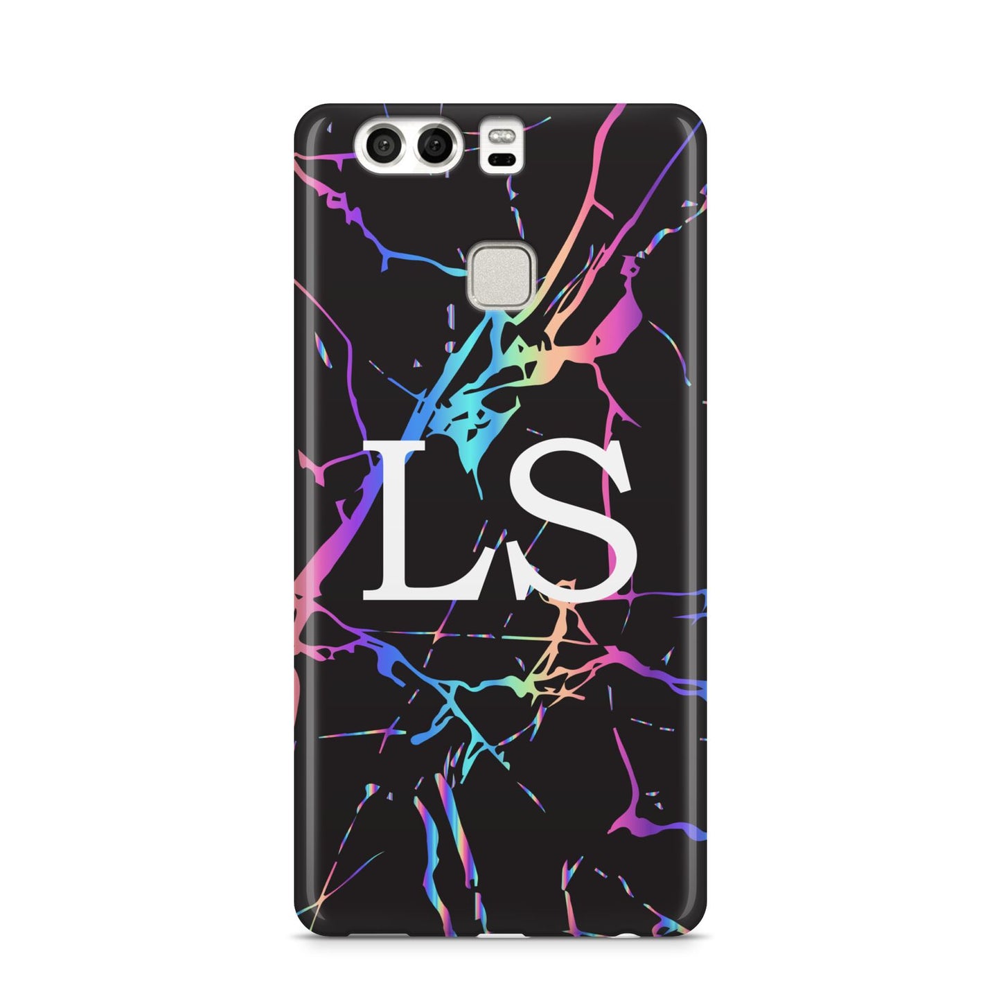 Personalised Black Holographic Marble Initials Huawei P9 Case