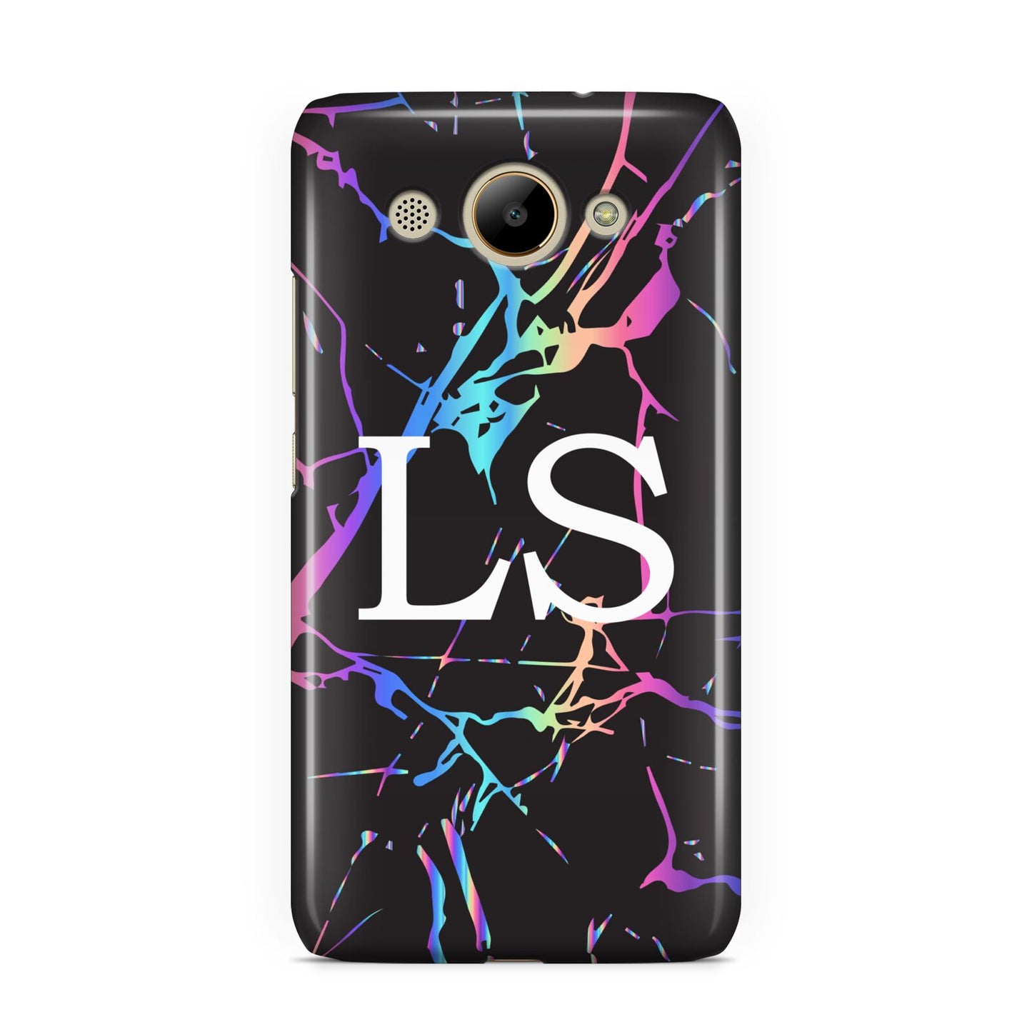 Personalised Black Holographic Marble Initials Huawei Y3 2017