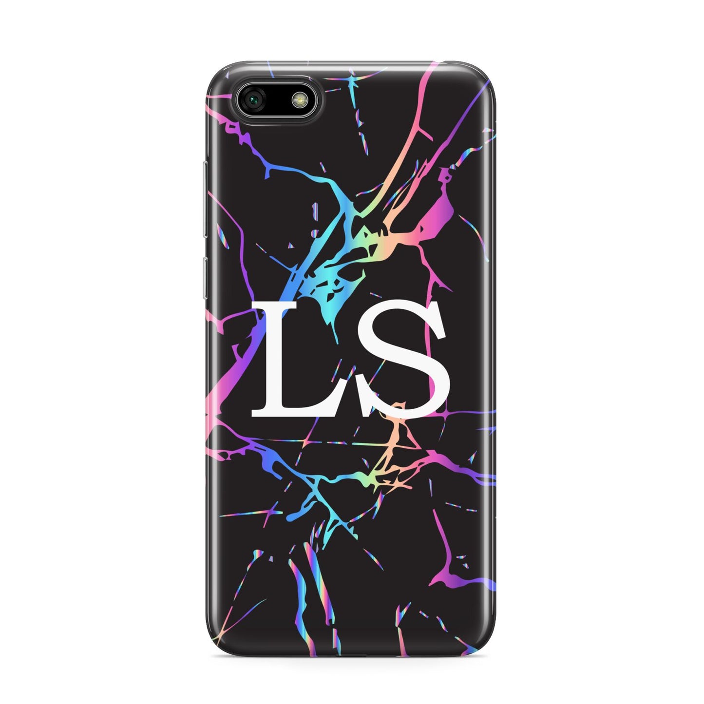 Personalised Black Holographic Marble Initials Huawei Y5 Prime 2018 Phone Case