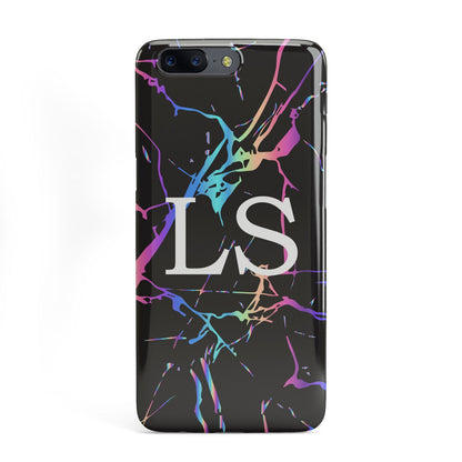 Personalised Black Holographic Marble Initials OnePlus Case