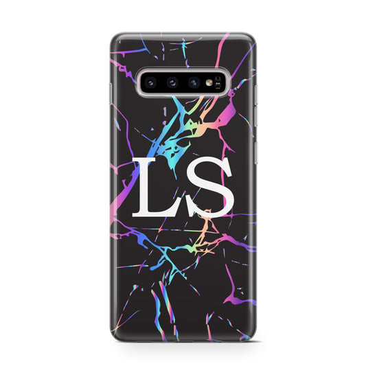 Personalised Black Holographic Marble Initials Protective Samsung Galaxy Case