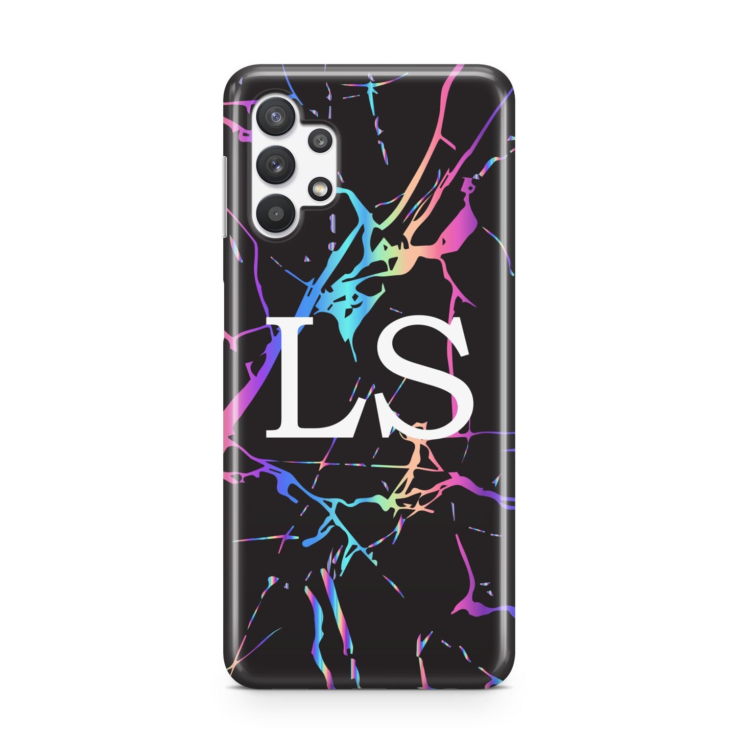 Personalised Black Holographic Marble Initials Samsung A32 5G Case