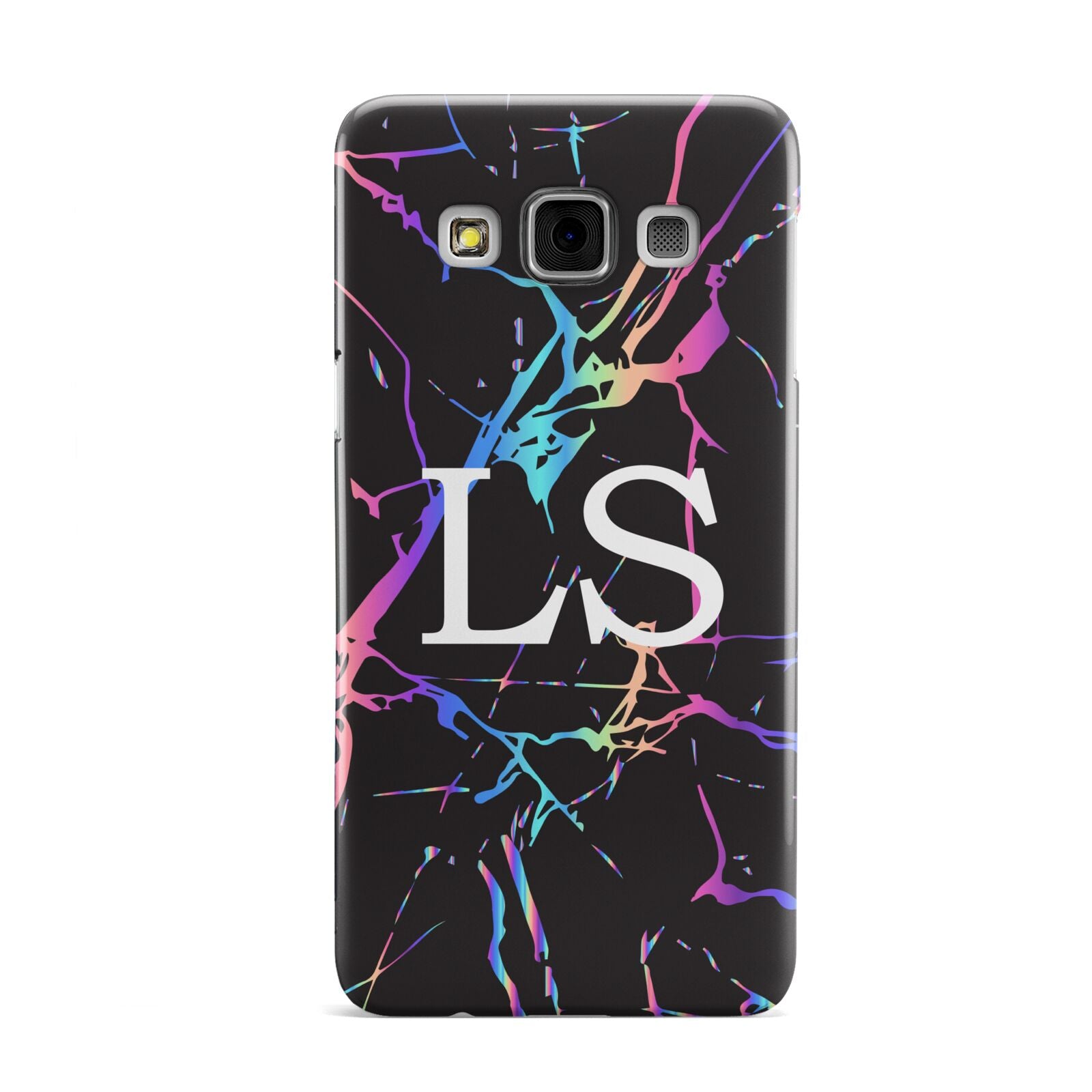 Personalised Black Holographic Marble Initials Samsung Galaxy A3 Case