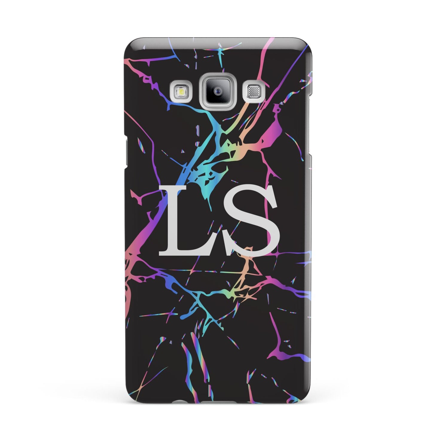 Personalised Black Holographic Marble Initials Samsung Galaxy A7 2015 Case