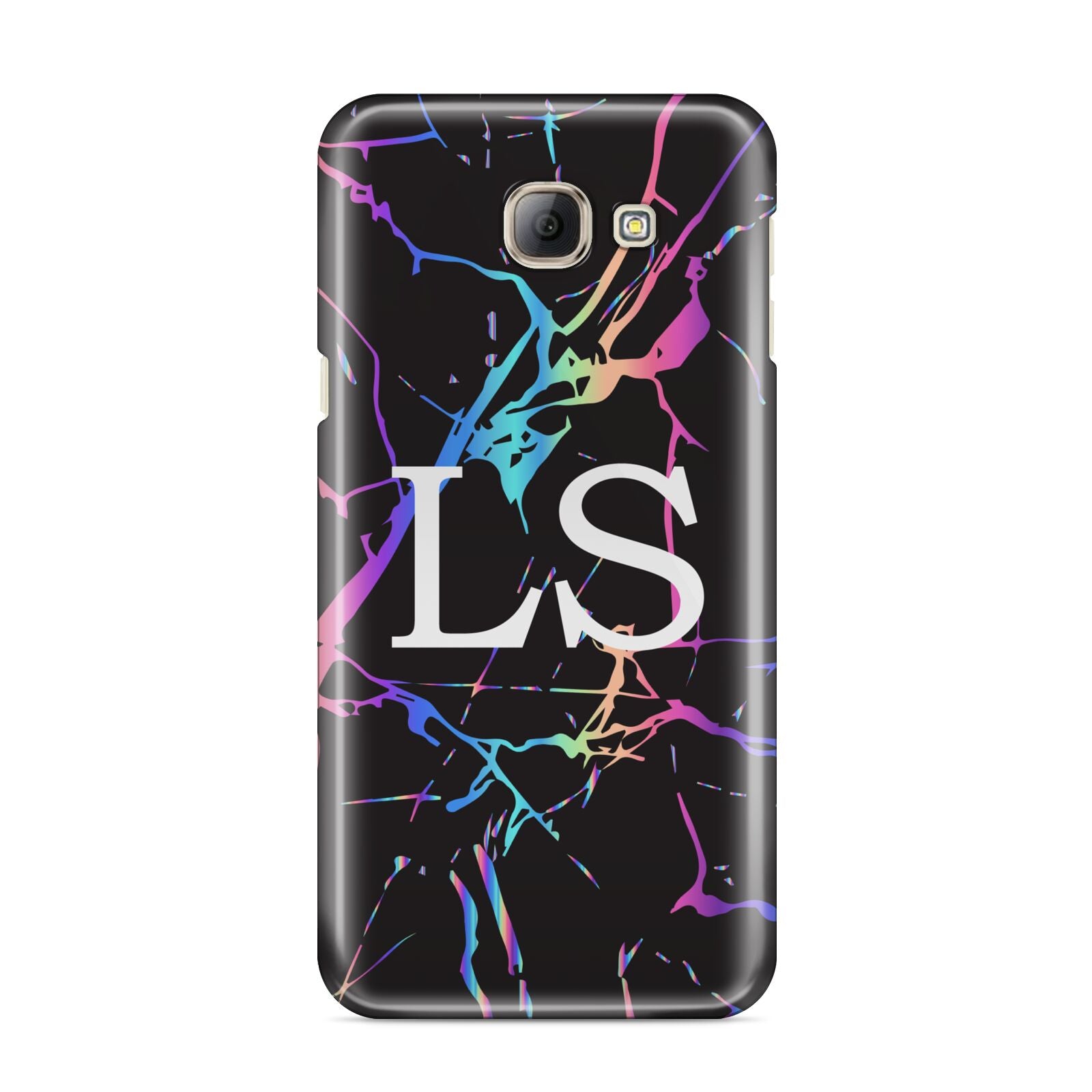 Personalised Black Holographic Marble Initials Samsung Galaxy A8 2016 Case