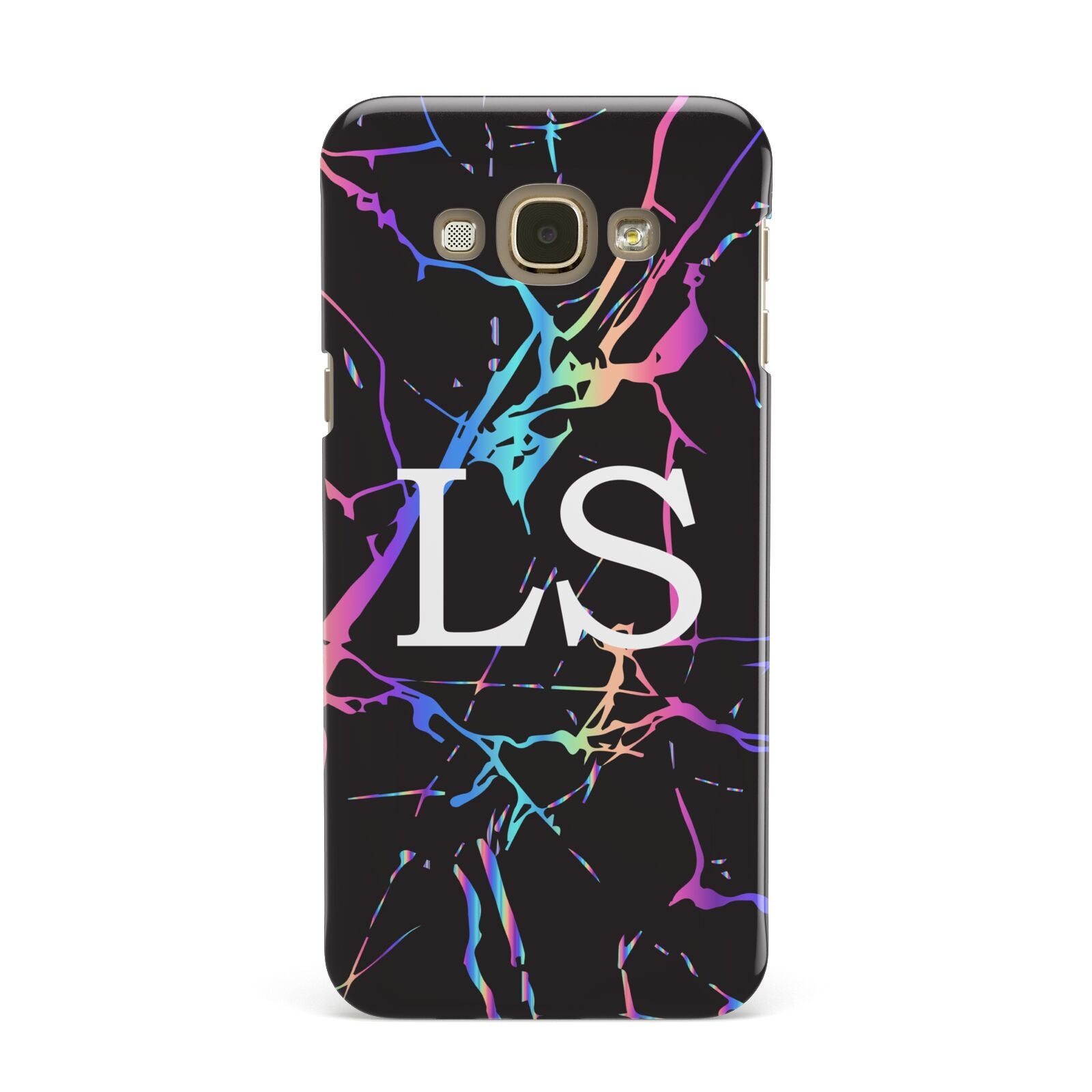 Personalised Black Holographic Marble Initials Samsung Galaxy A8 Case