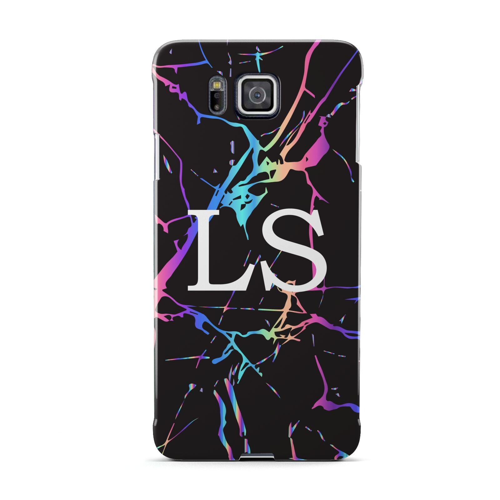 Personalised Black Holographic Marble Initials Samsung Galaxy Alpha Case