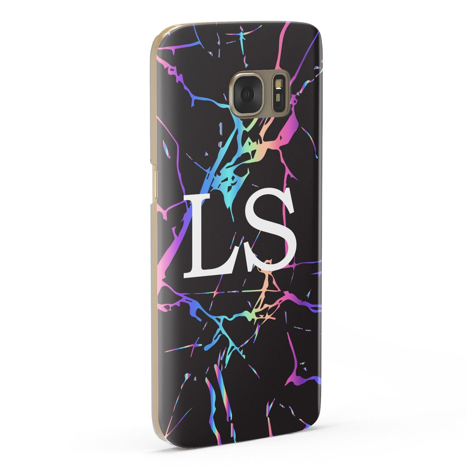 Personalised Black Holographic Marble Initials Samsung Galaxy Case Fourty Five Degrees