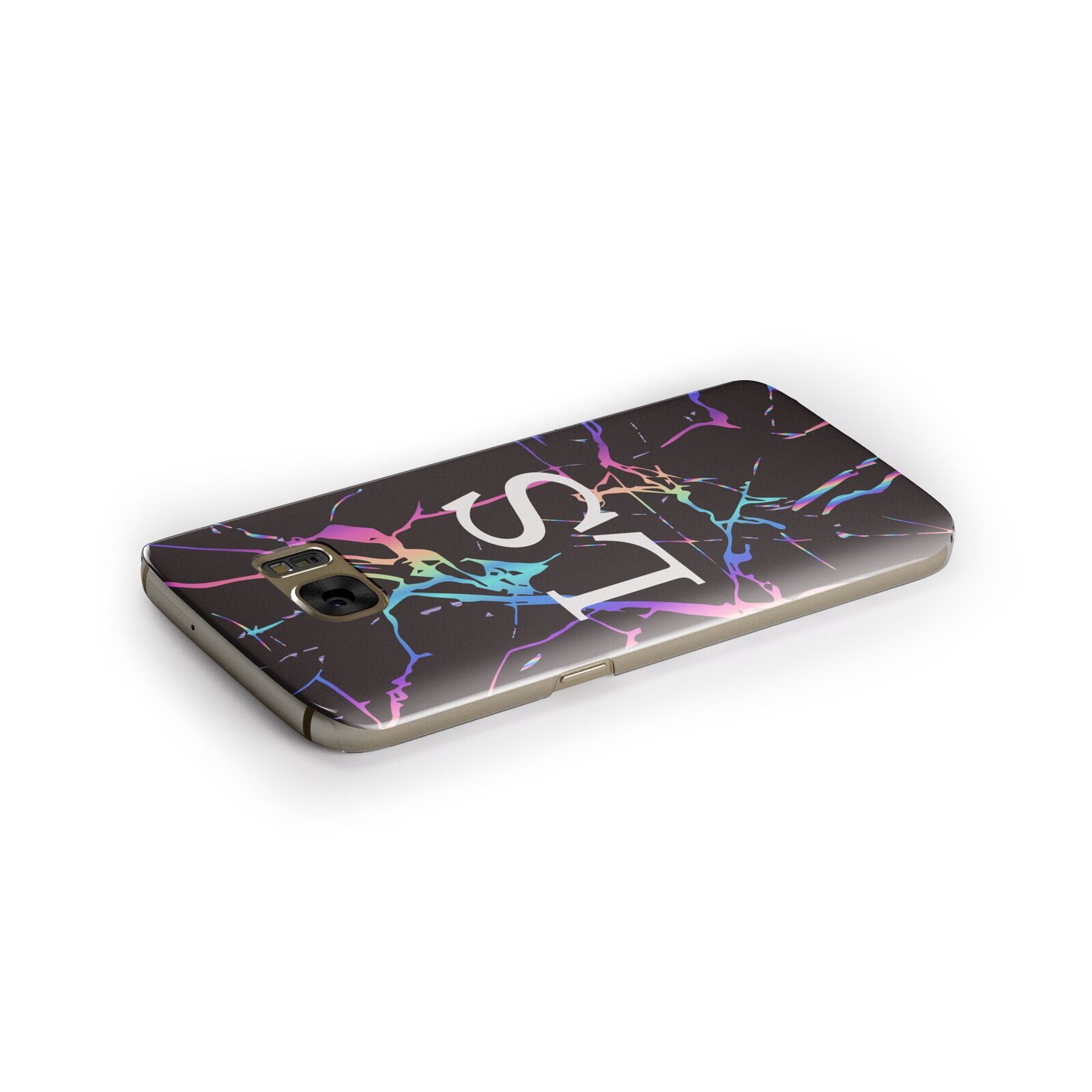 Personalised Black Holographic Marble Initials Samsung Galaxy Case Side Close Up