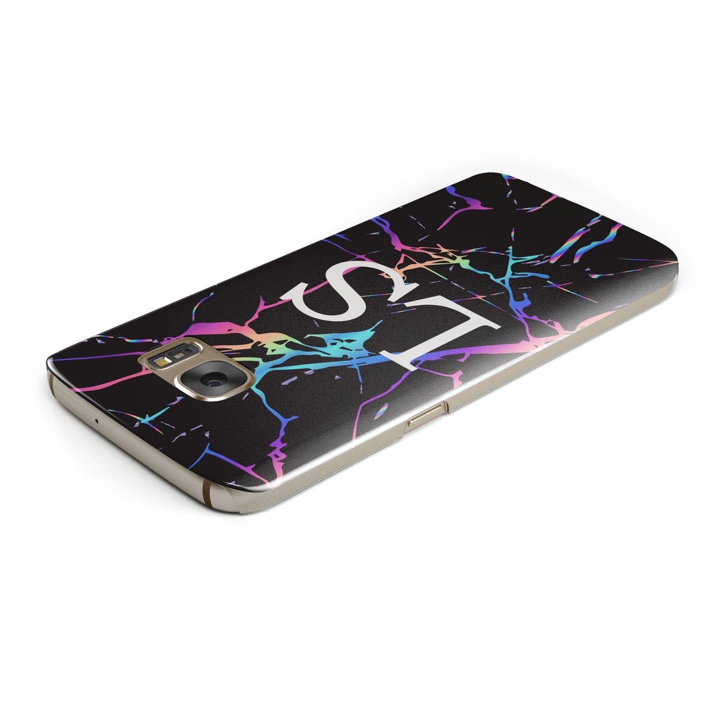 Personalised Black Holographic Marble Initials Samsung Galaxy Case Top Cutout