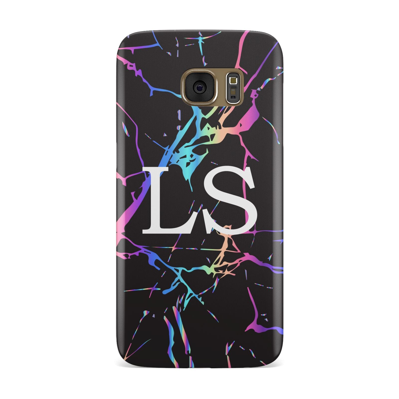 Personalised Black Holographic Marble Initials Samsung Galaxy Case