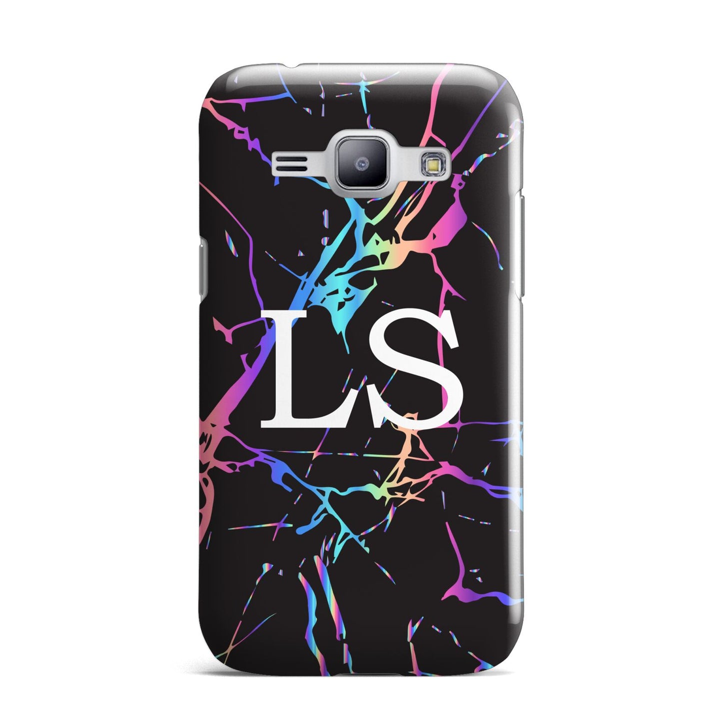 Personalised Black Holographic Marble Initials Samsung Galaxy J1 2015 Case