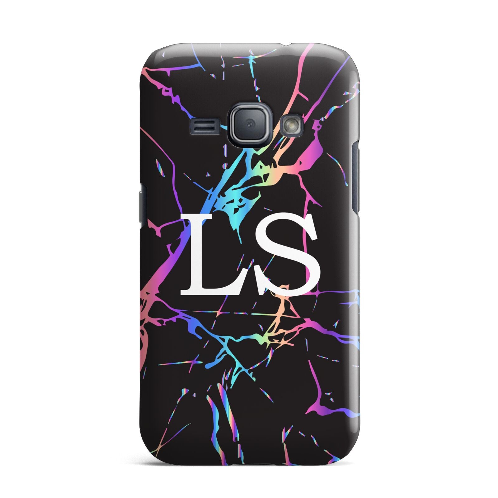 Personalised Black Holographic Marble Initials Samsung Galaxy J1 2016 Case