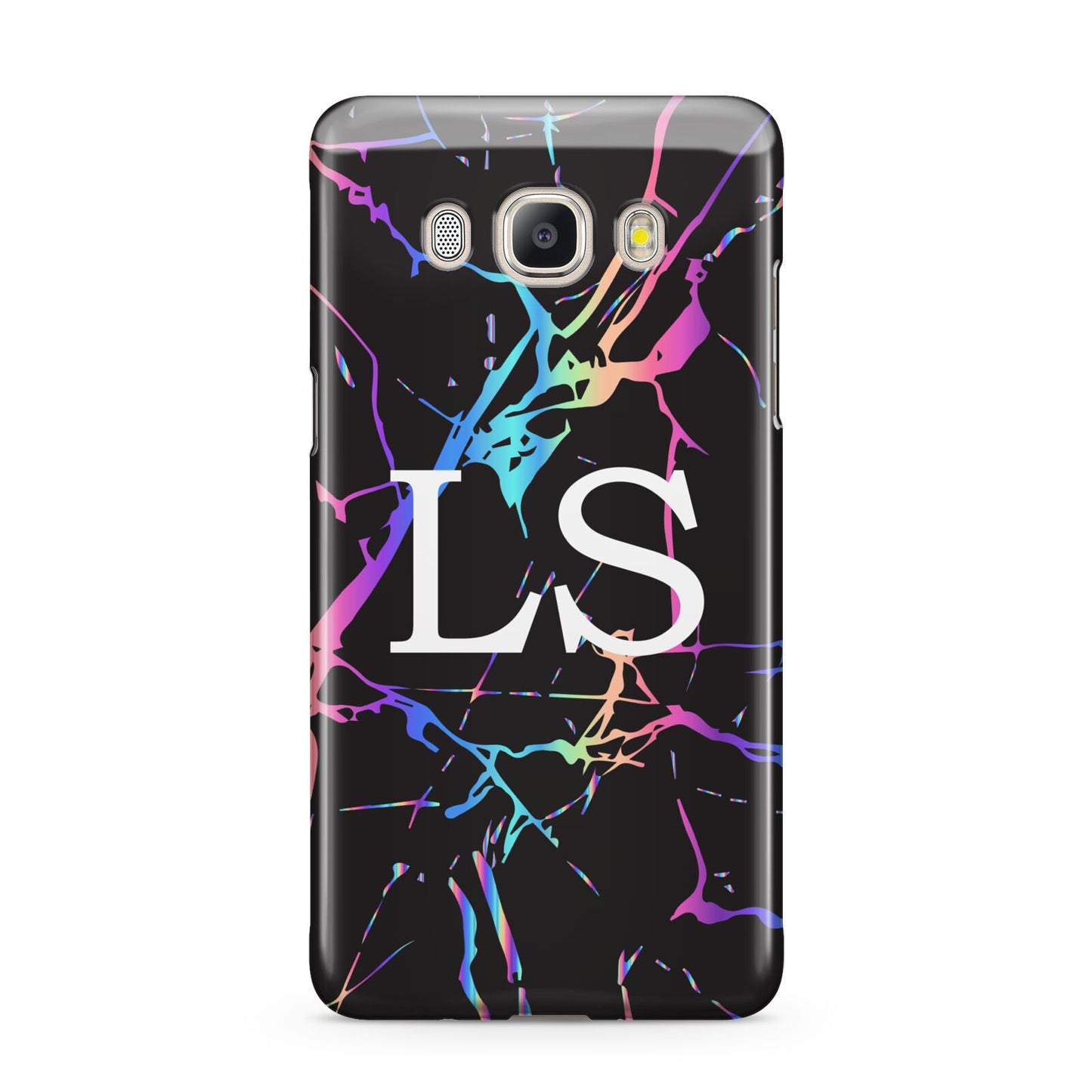 Personalised Black Holographic Marble Initials Samsung Galaxy J5 2016 Case