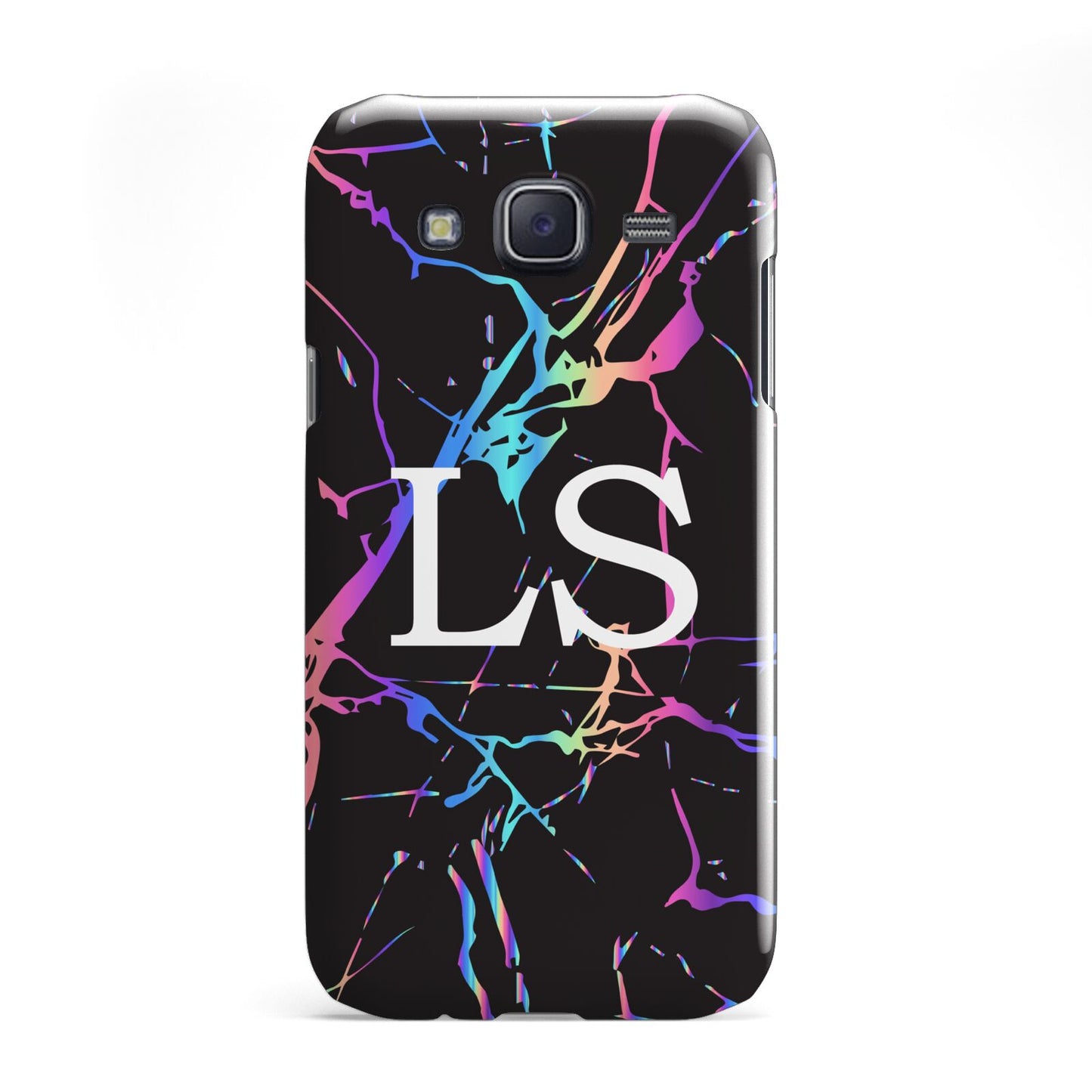 Personalised Black Holographic Marble Initials Samsung Galaxy J5 Case