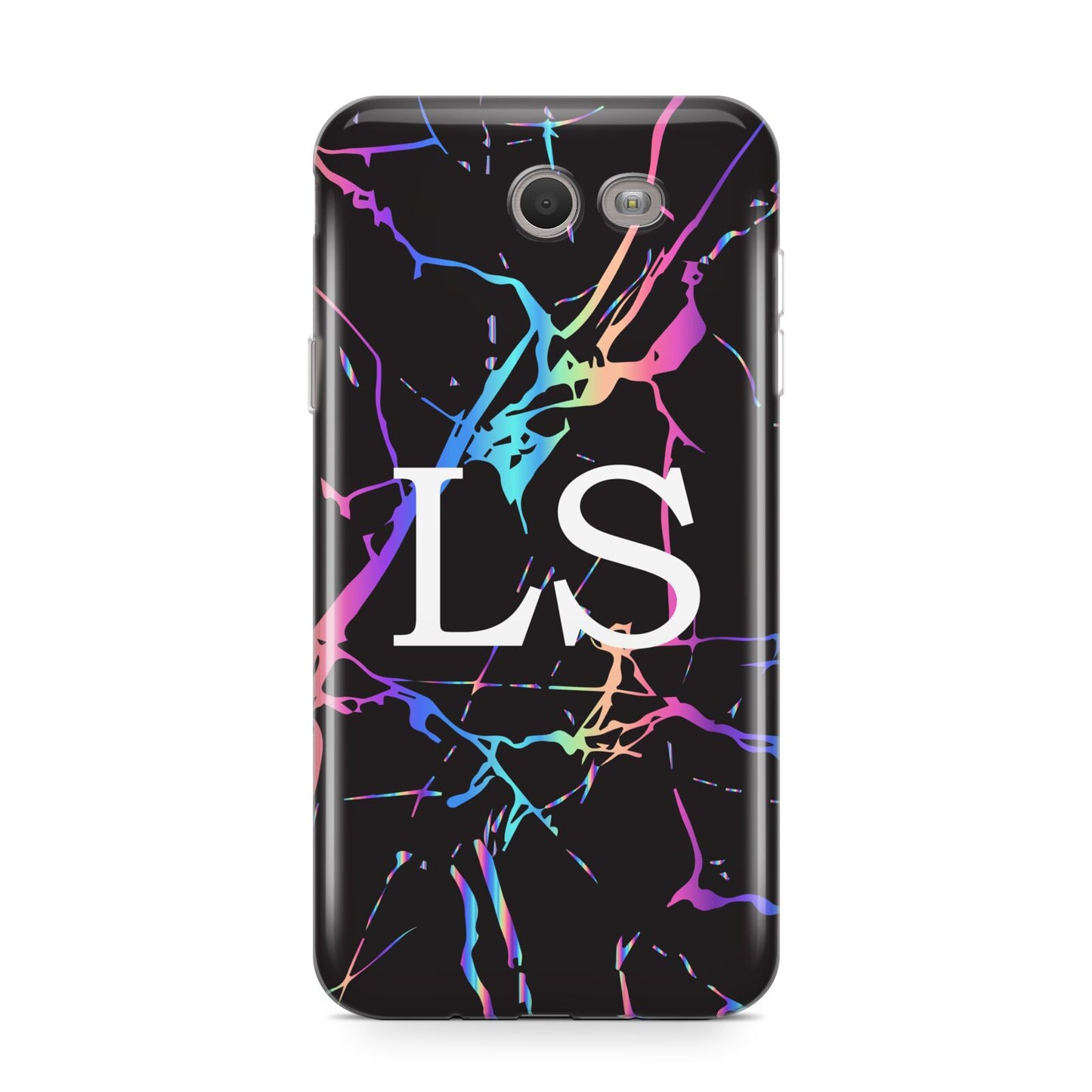 Personalised Black Holographic Marble Initials Samsung Galaxy J7 2017 Case