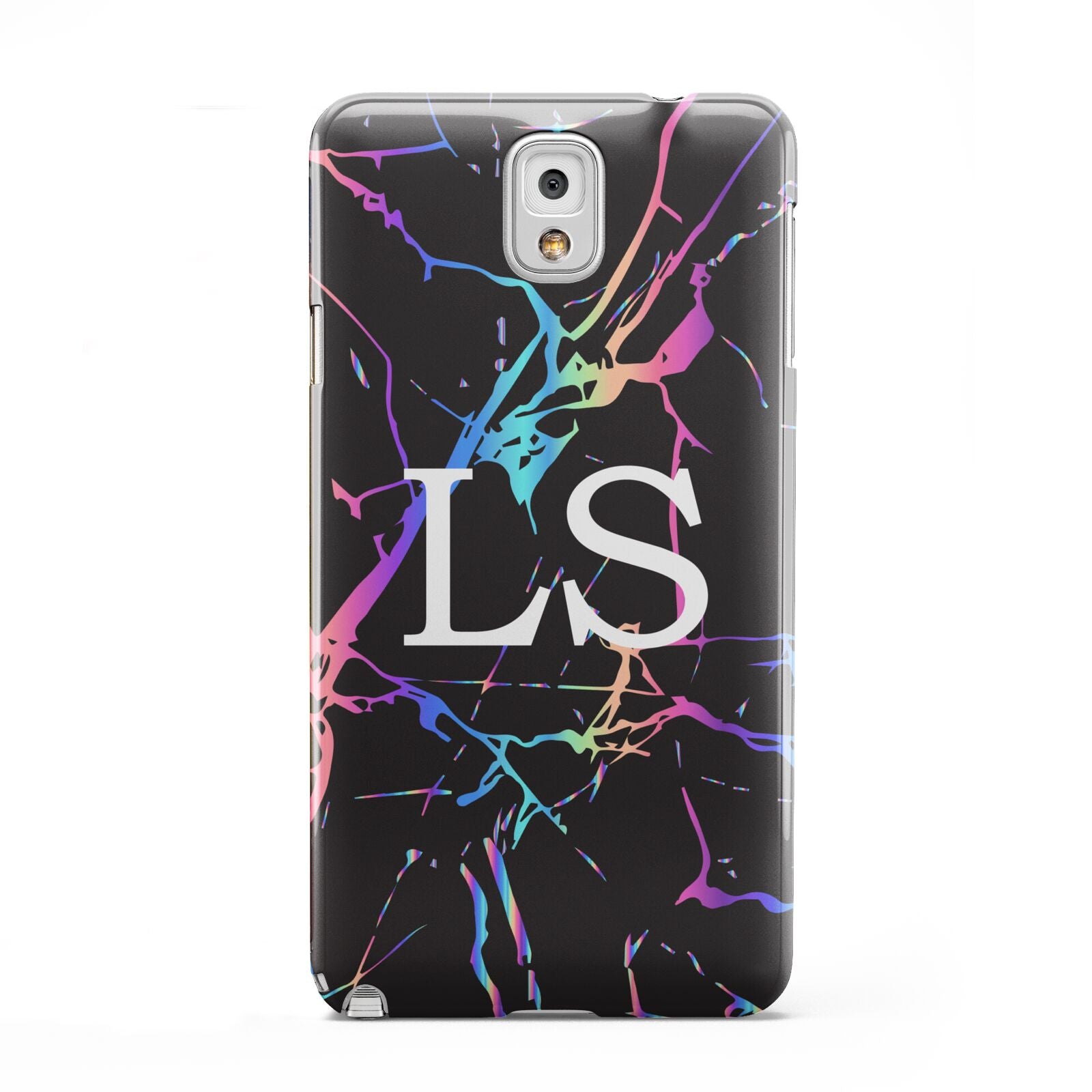 Personalised Black Holographic Marble Initials Samsung Galaxy Note 3 Case