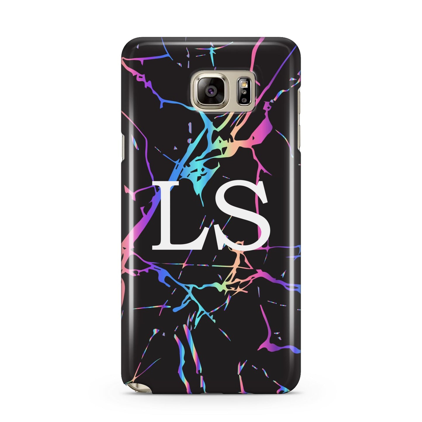 Personalised Black Holographic Marble Initials Samsung Galaxy Note 5 Case